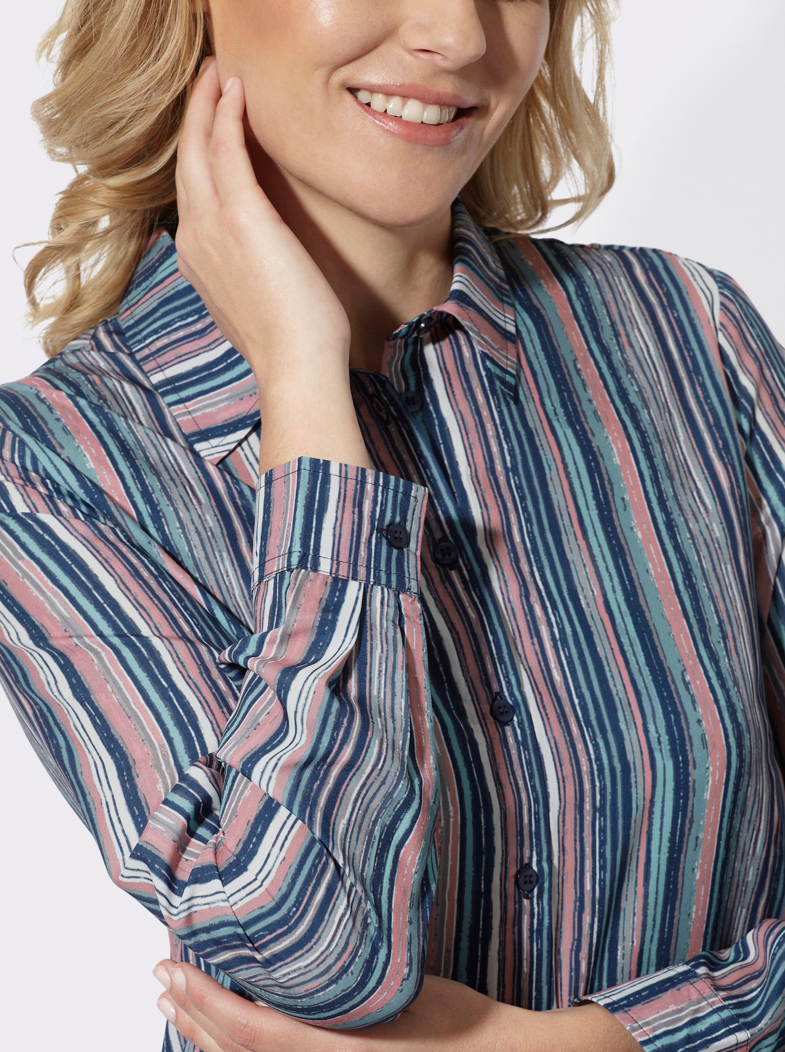 Hemdbluse im Streifenmuster - marine-rosenholz-gestreift