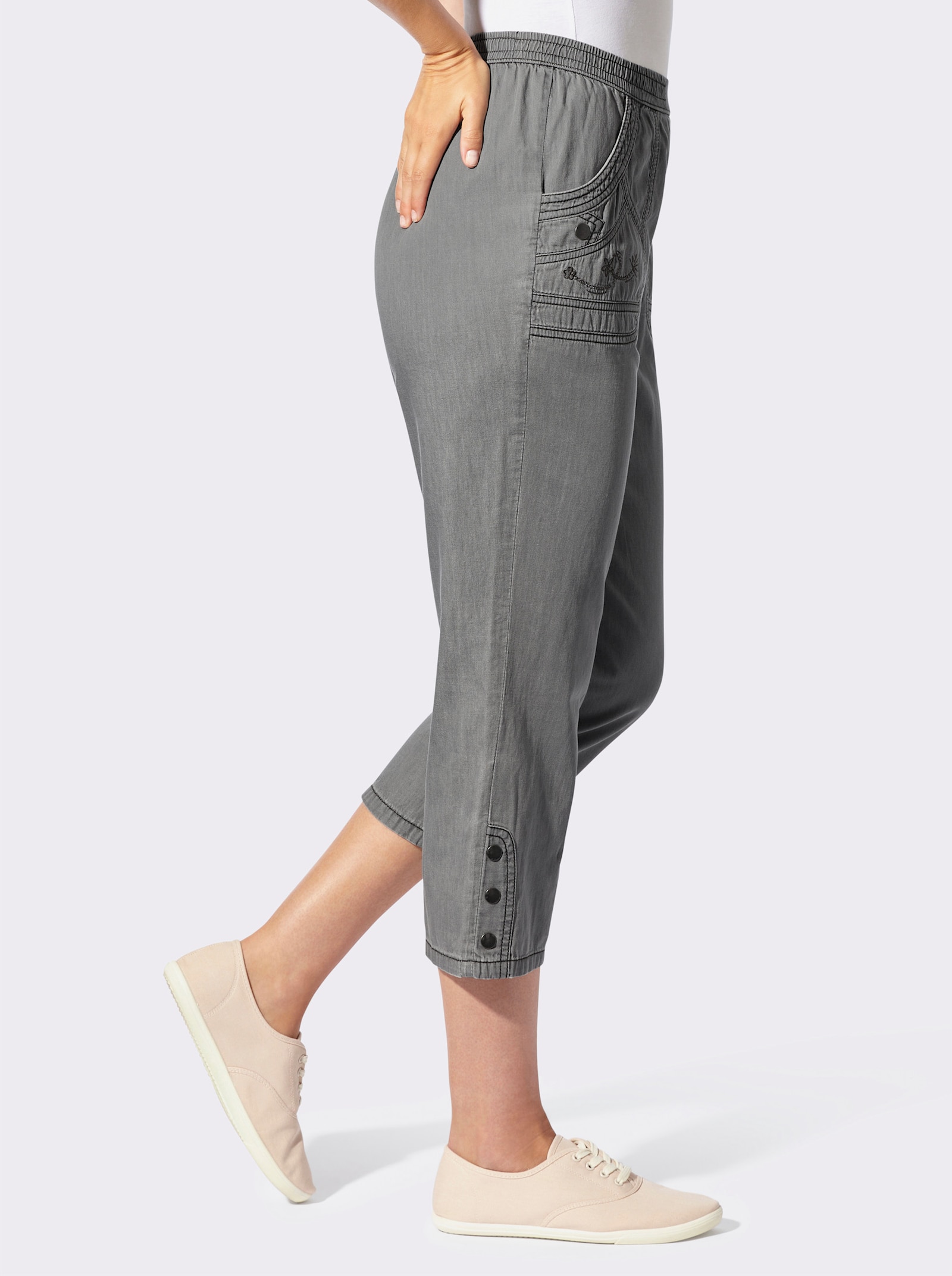 3/4-Jeans mit Zierknöpfen - light grey-denim + graphit-denim