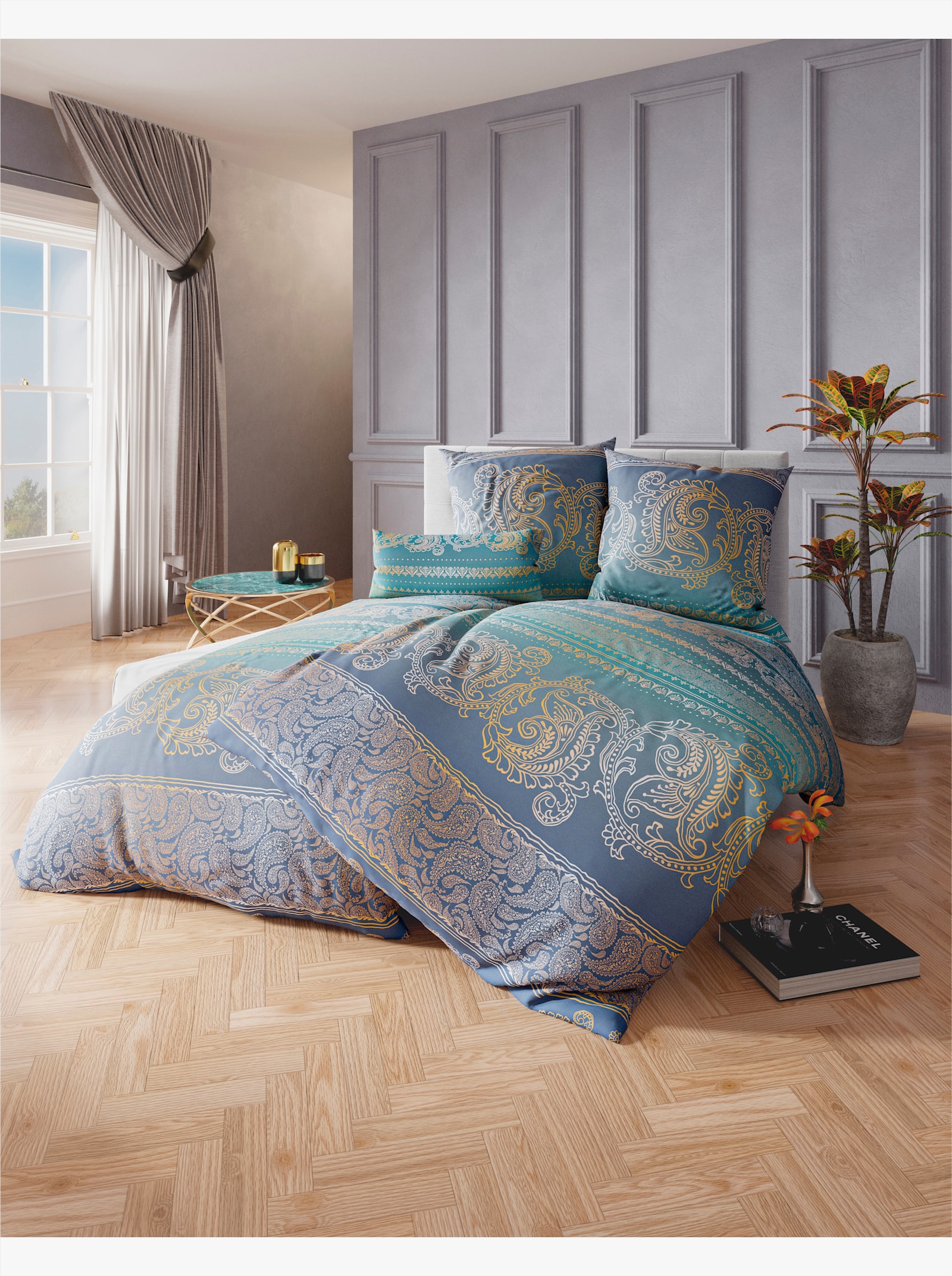 wäschepur Bettwäsche - jeansblau-topas-bedruckt