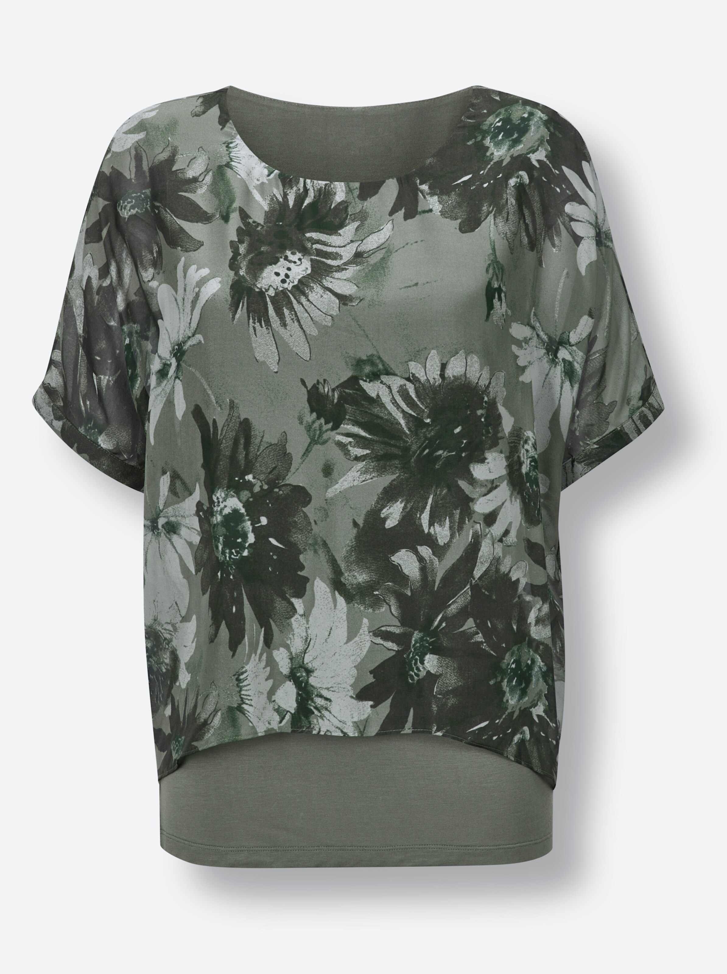 Witt Weiden Damen Seiden Bluse khaki ecru bedruckt  - Onlineshop Witt Weiden