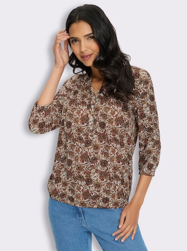 Druckbluse in Schlupfform - sand-camel-bedruckt