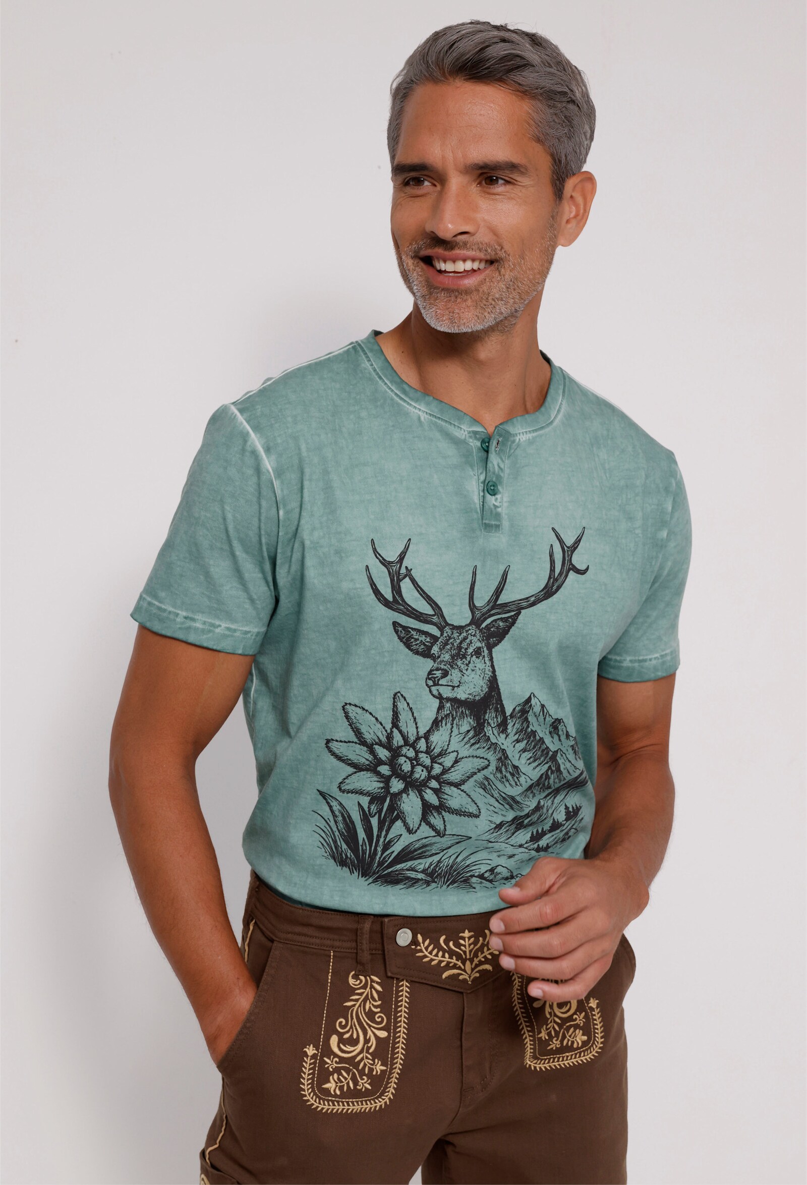 Trachtenshirt in Oil-dyed-Färbung - jade
