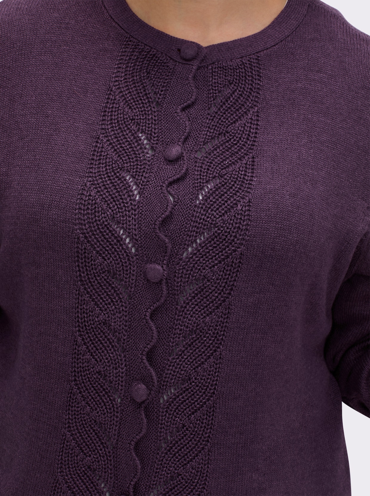 Strickjacke mit gebogter Knopfleiste - traube-meliert