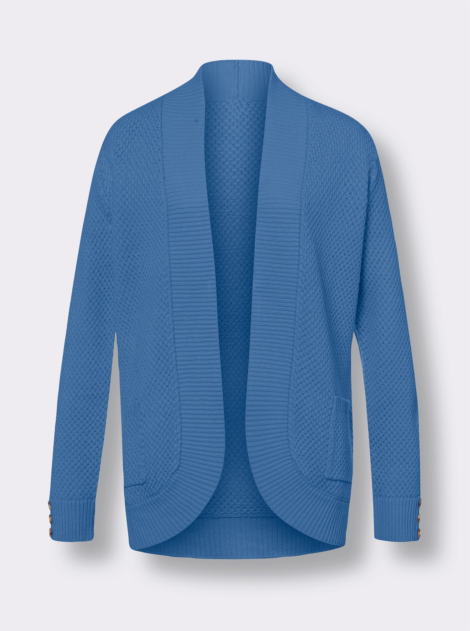 Strickjacke mit breiter Rippe - mittelblau