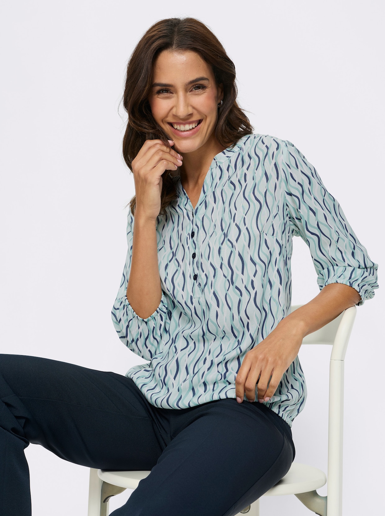Druckbluse - kalkmint-weiß-bedruckt