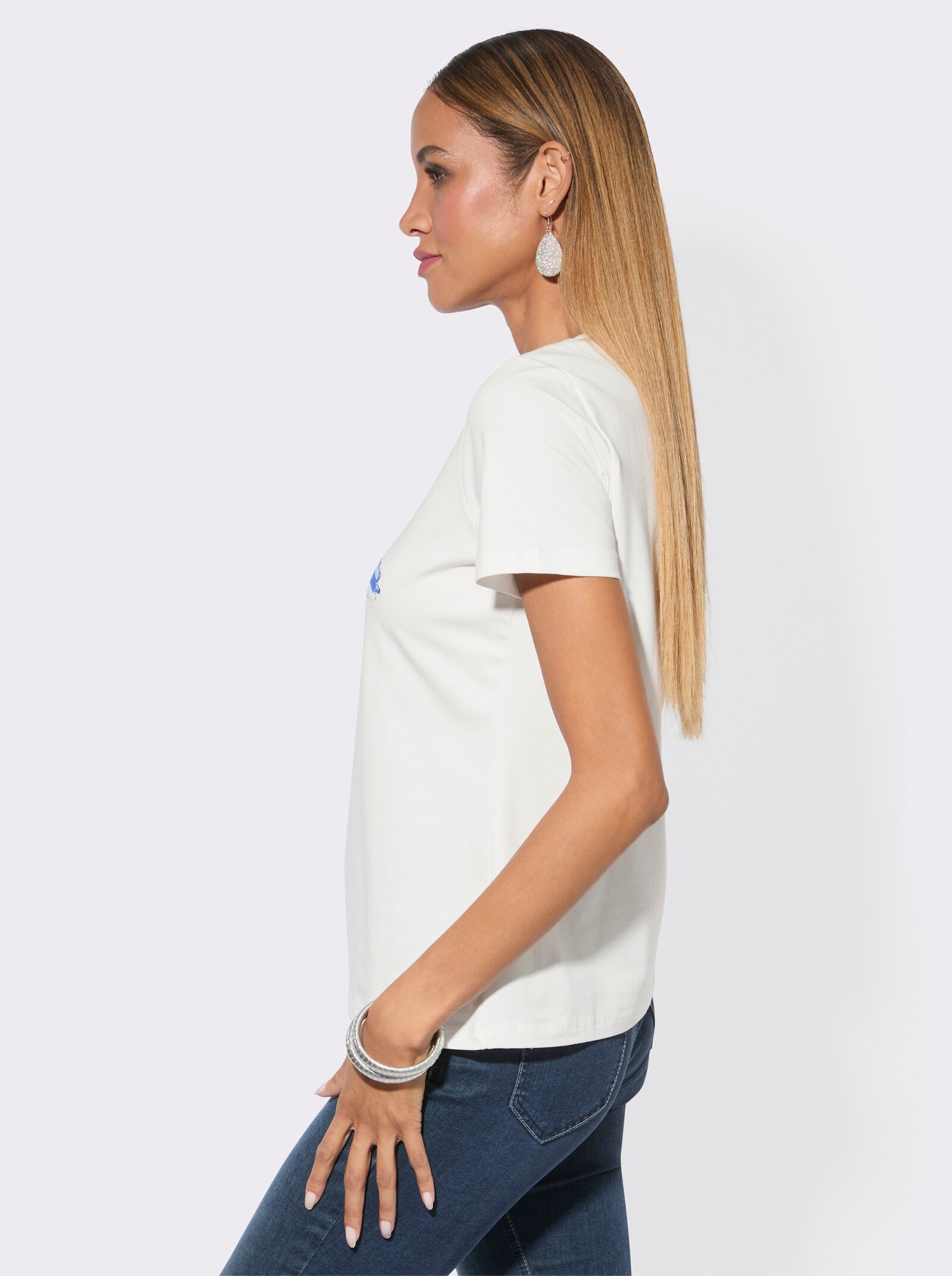 Rundhalsshirt mit platziertem Druck - ecru