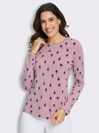 Feinstrickpullover mit Blumen-Dessin - rosé-bedruckt