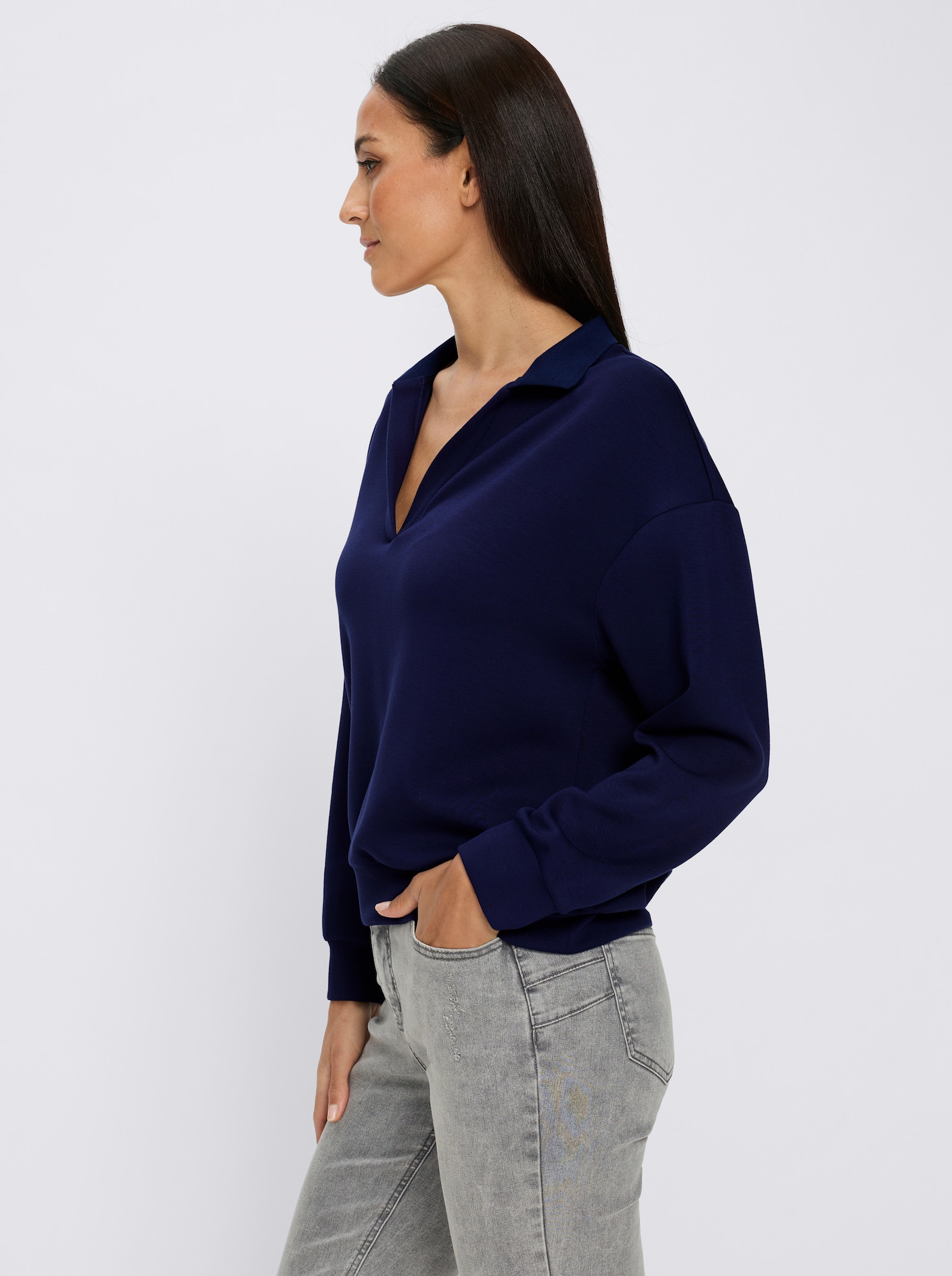 heine Sweatshirt mit Polokragen - marine