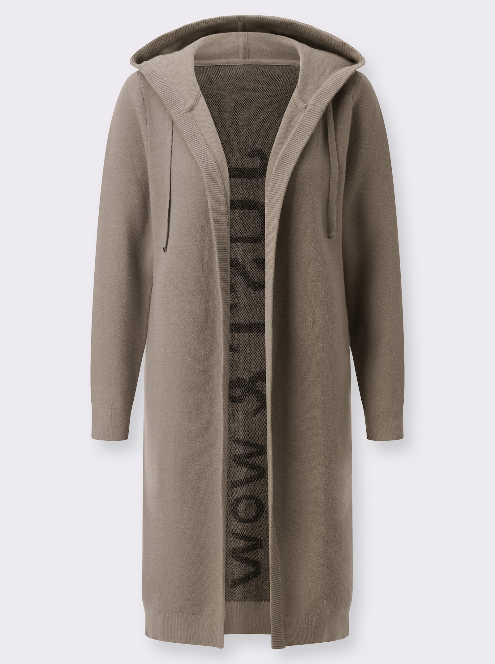 Longstrickjacke mit Kapuze - schlamm-schwarz