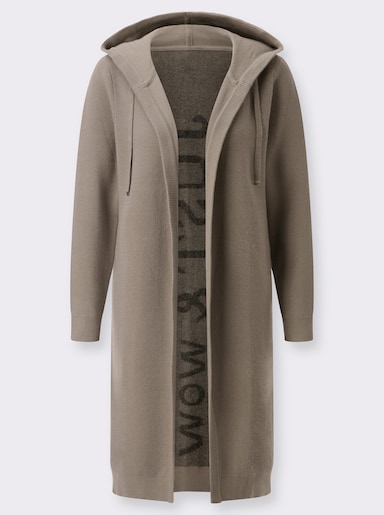 Longstrickjacke mit Kapuze - schlamm-schwarz