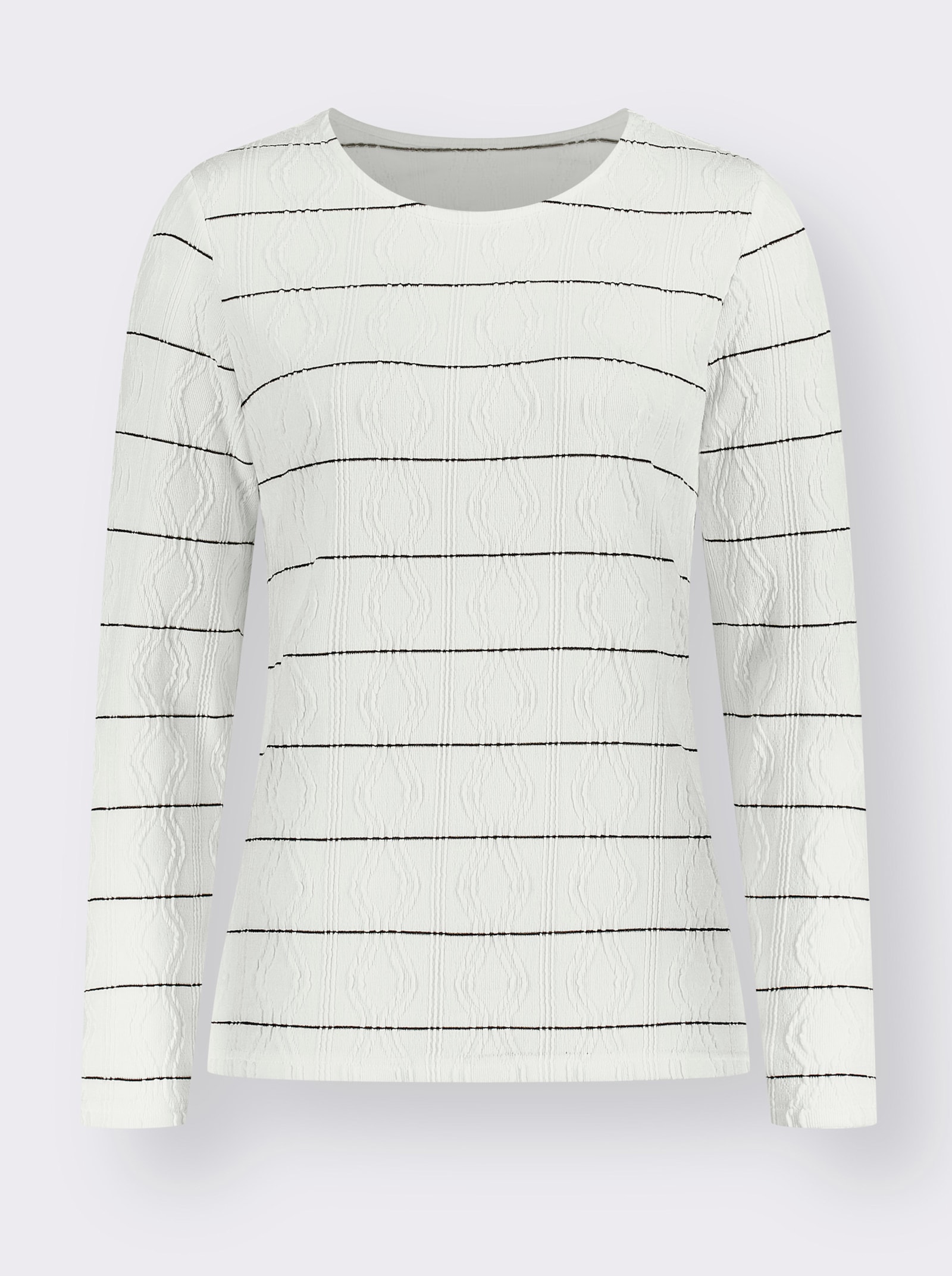 Langarmshirt mit Jacquard-Streifen - weiss-schwarz-geringelt