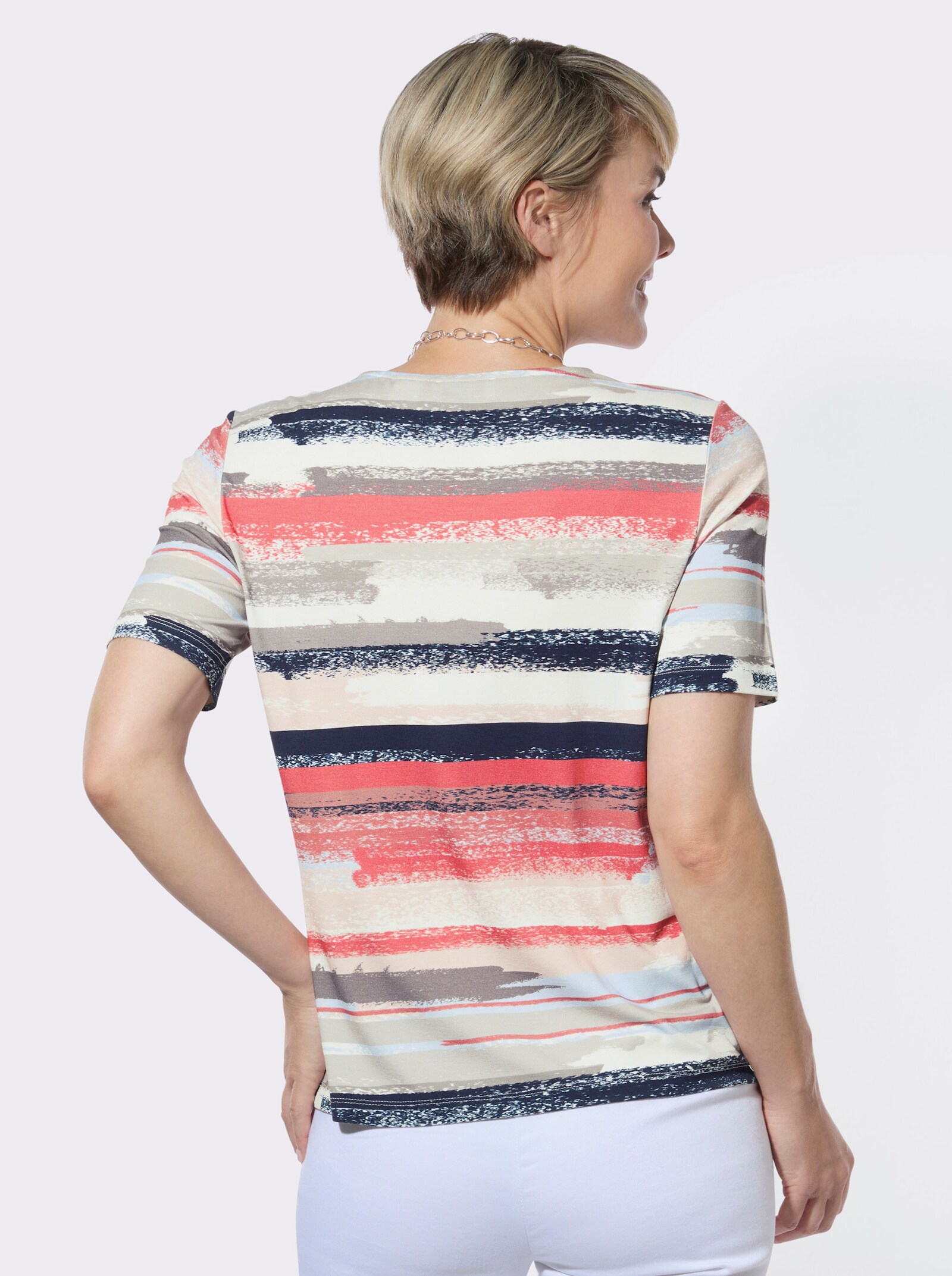 Rundhalsshirt im Viskose-Elasthan-Mix - flamingo-hellgrau-bedruckt