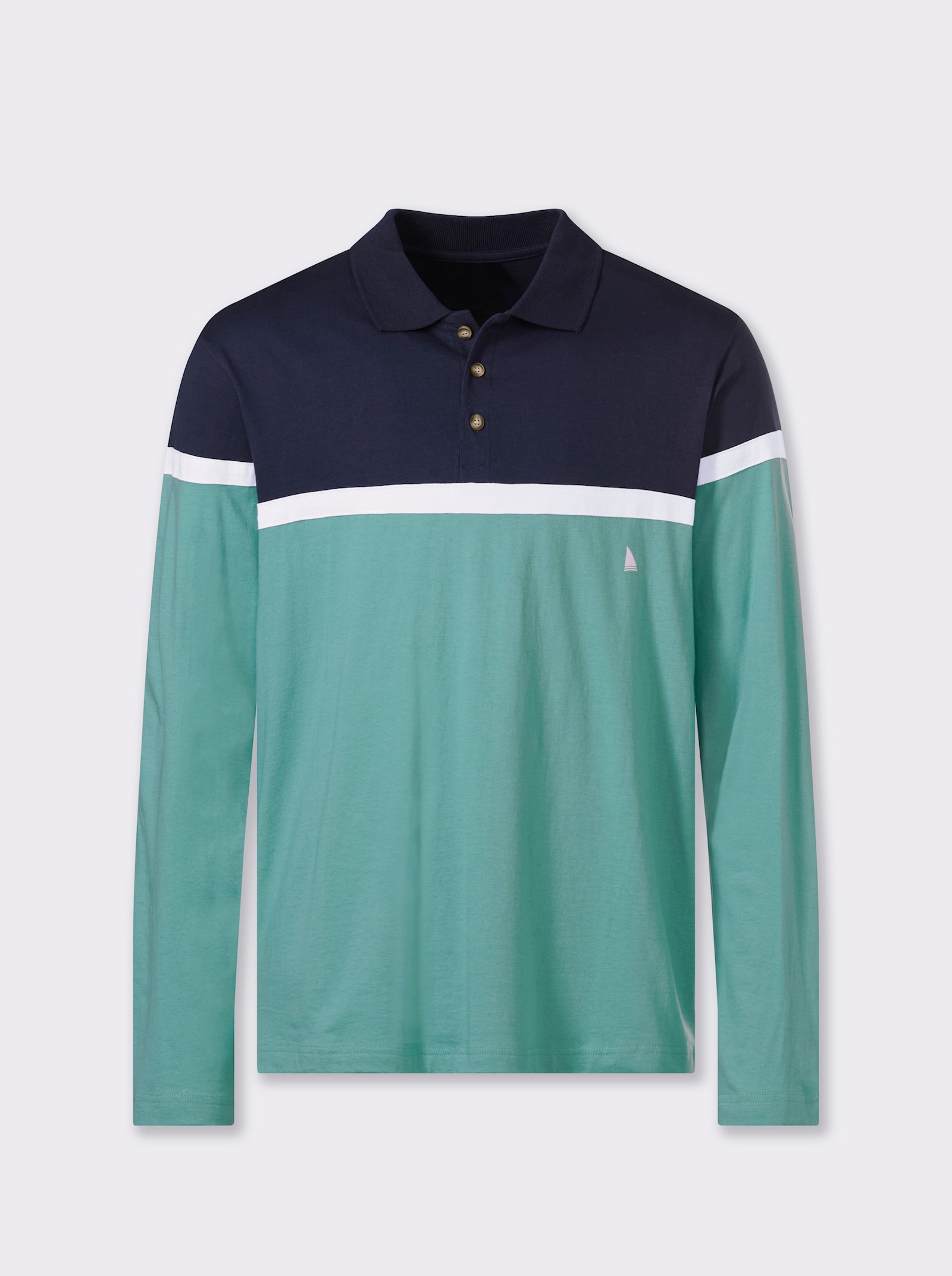 Catamaran Langarm-Poloshirt im Colour Blocking-Dessin - marine-salbei