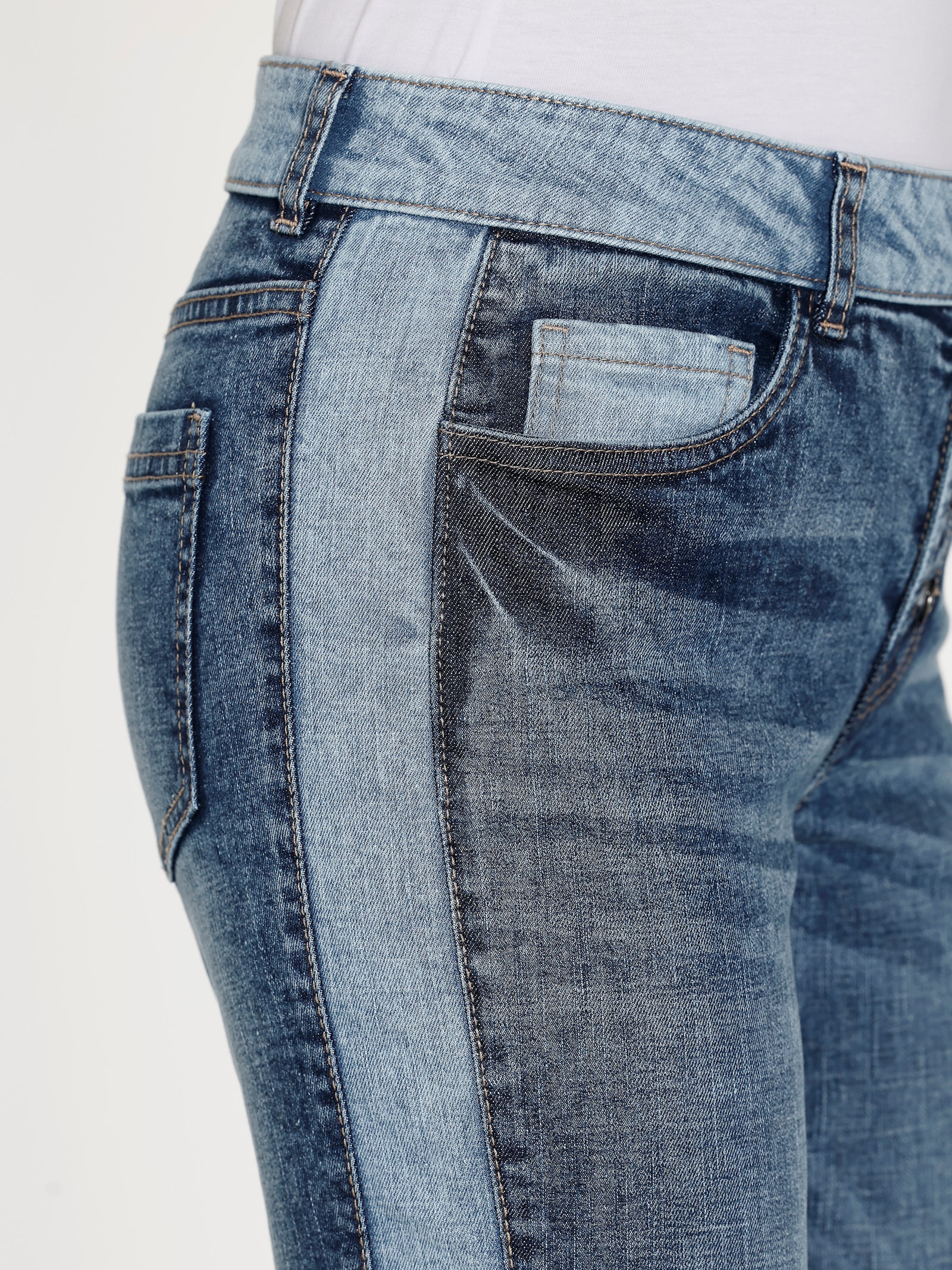 heine 5-Pocket-Jeans mit Kontraststreifen - blue-stone-washed