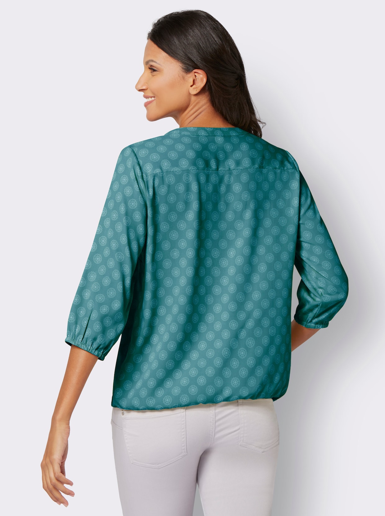 Comfortabele blouse - oceaan/ecru bedrukt