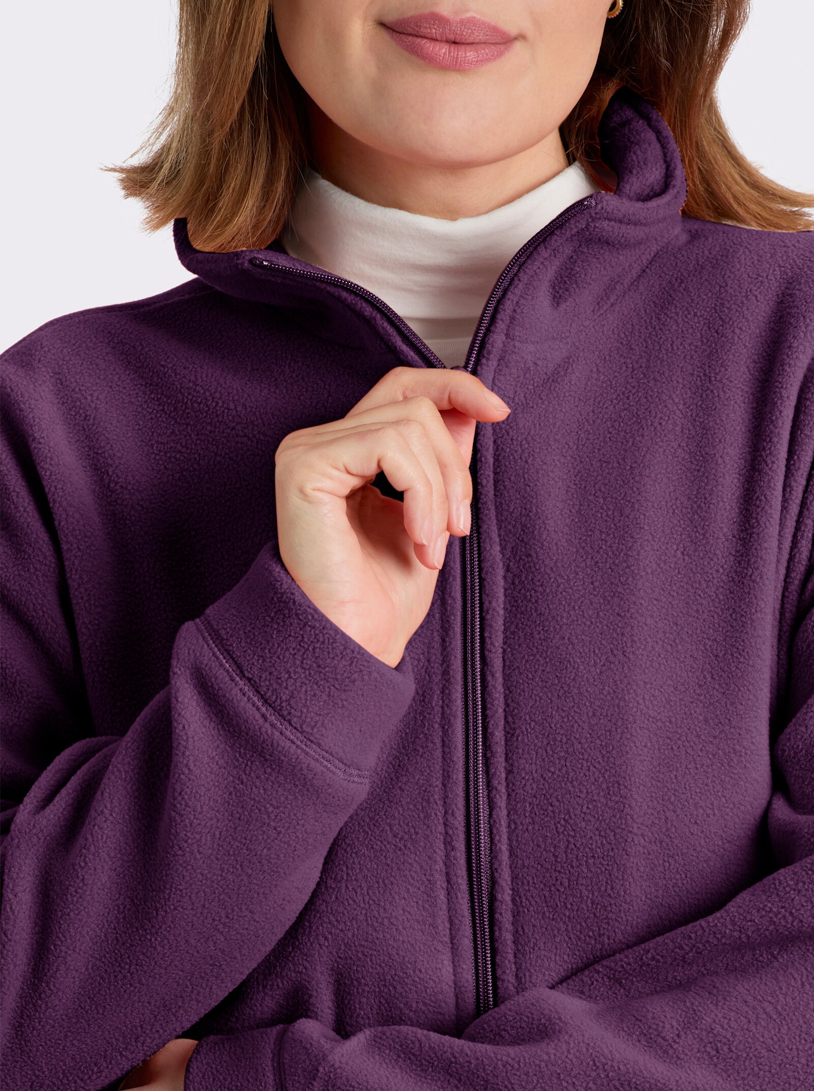 Fleecejacke Kordeldurchzug am Saum - pflaume
