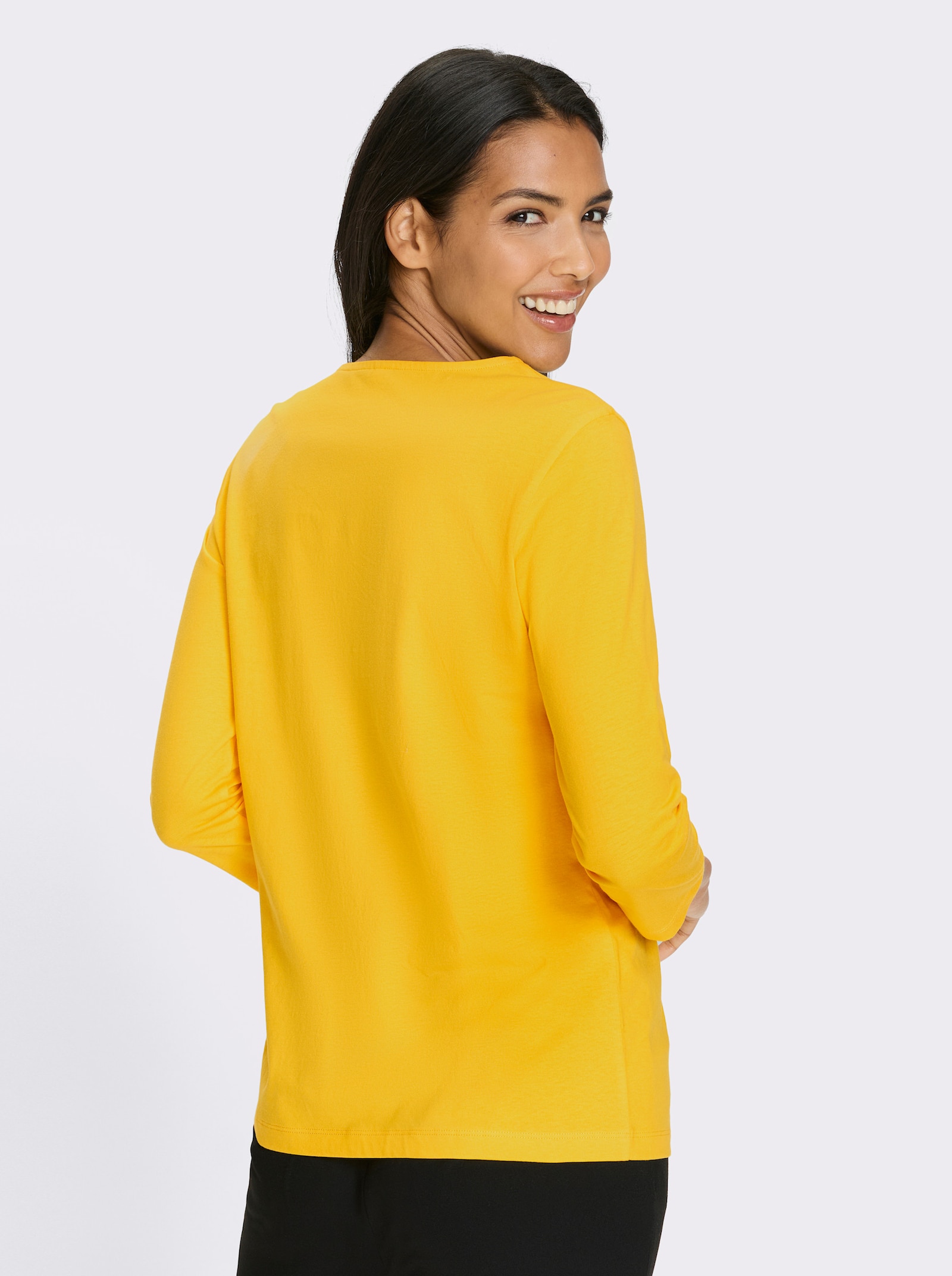 Shirt met 3/4-mouwen en zilverkleurige folieprint - zonnegeel