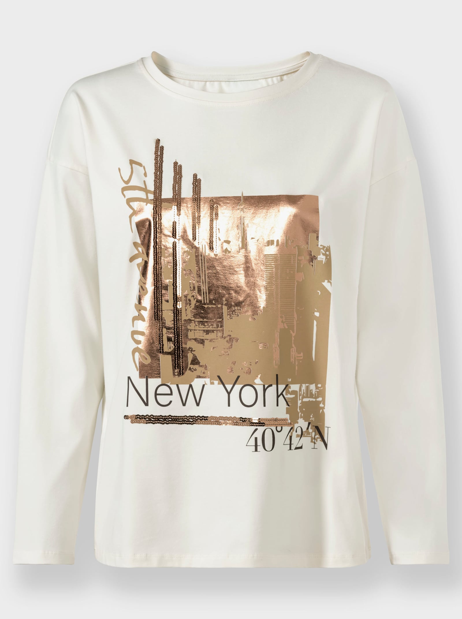 heine Shirt met ronde hals en folieprint voor - champagne