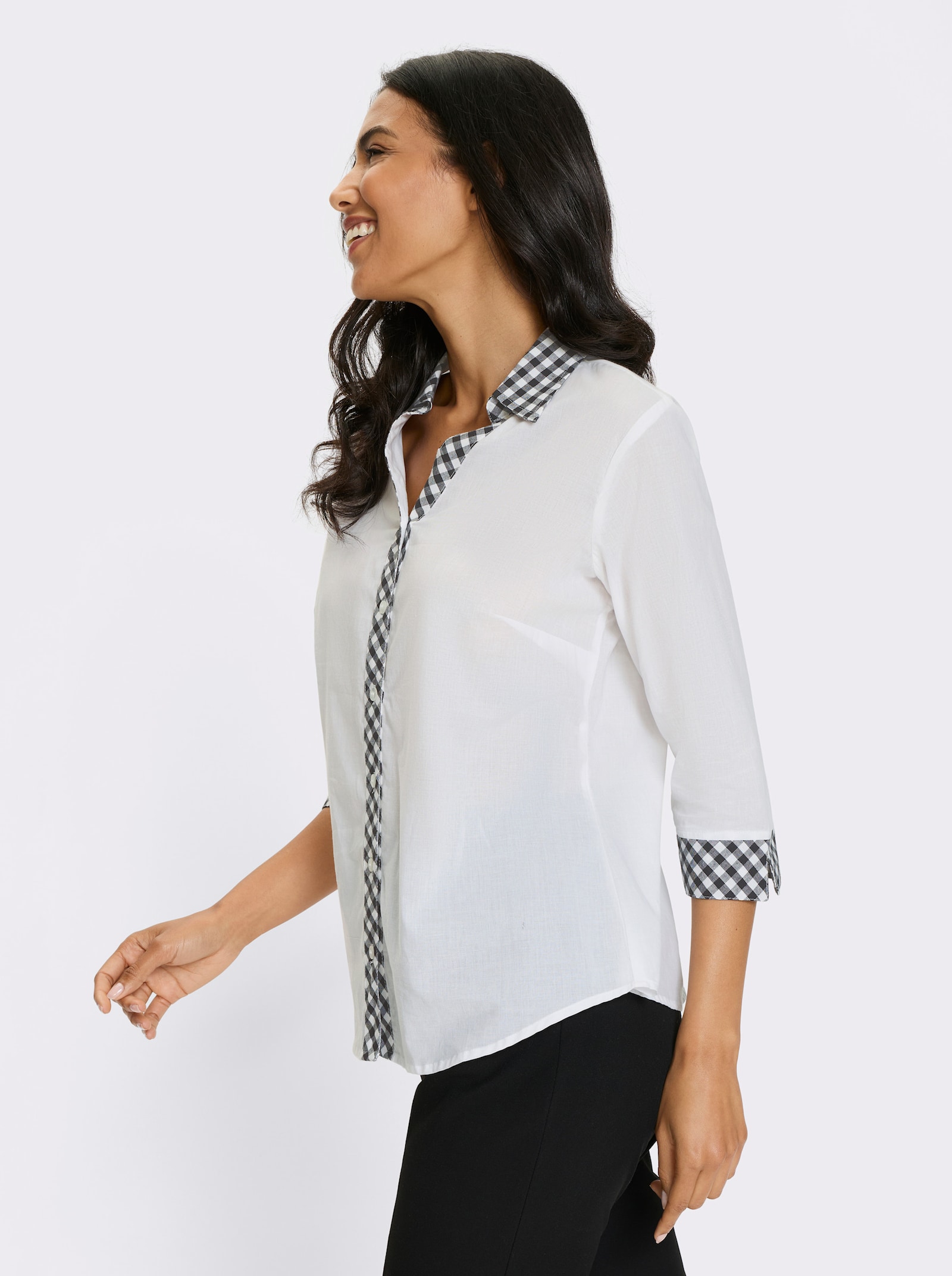 Klasická blúzka, otv.košeľový golier - bielo-čierna