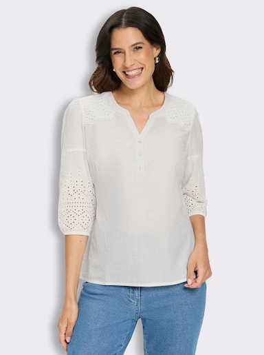 Baumwollbluse mit Madeira-Stickerei - champagner