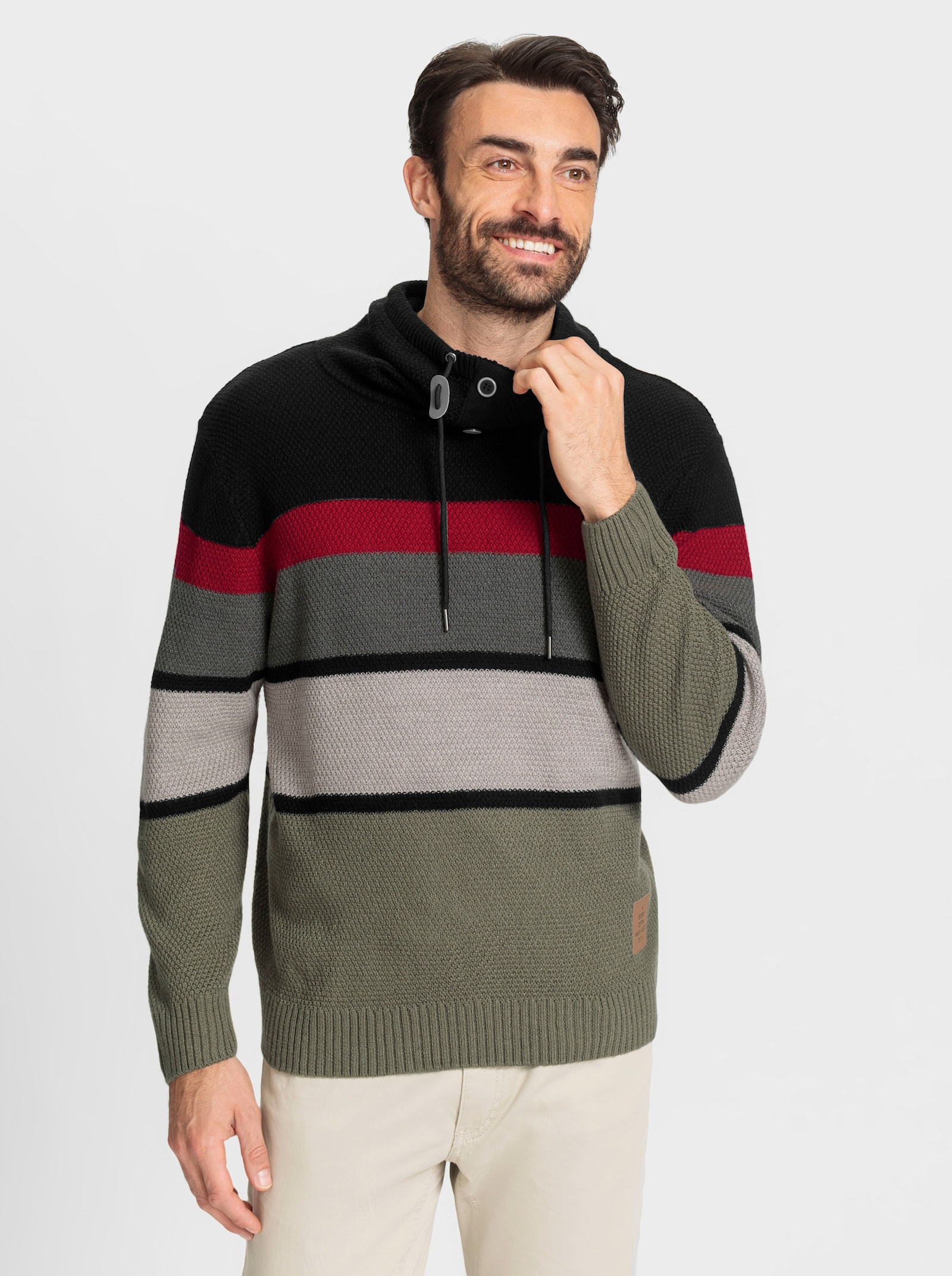 Catamaran Rollkragenpullover mit Streifen-Muster - schwarz-khaki-gestreift