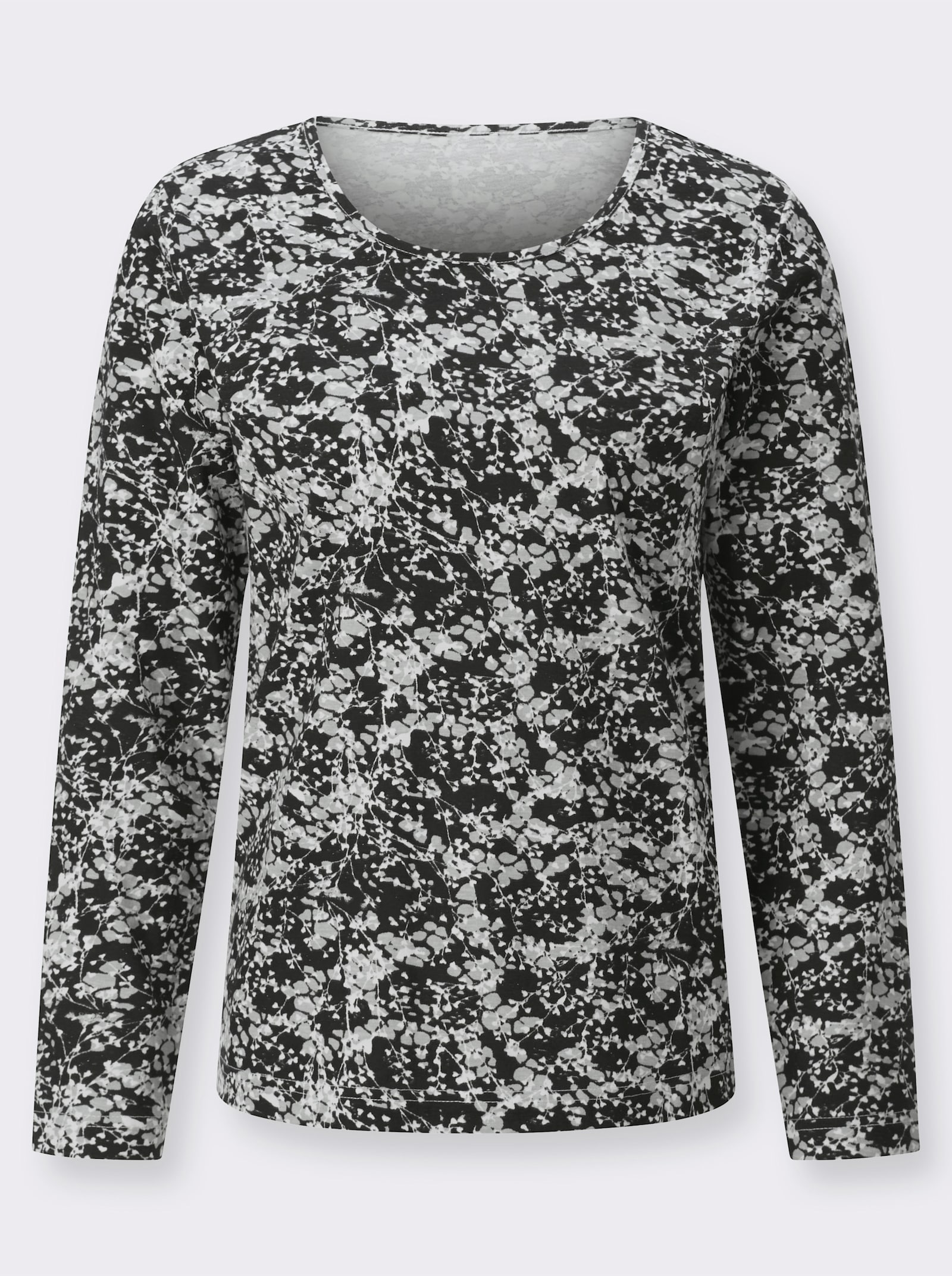 Rundhalsshirt in Single-Jersey-Qualität - schwarz-steingrau-bedruckt