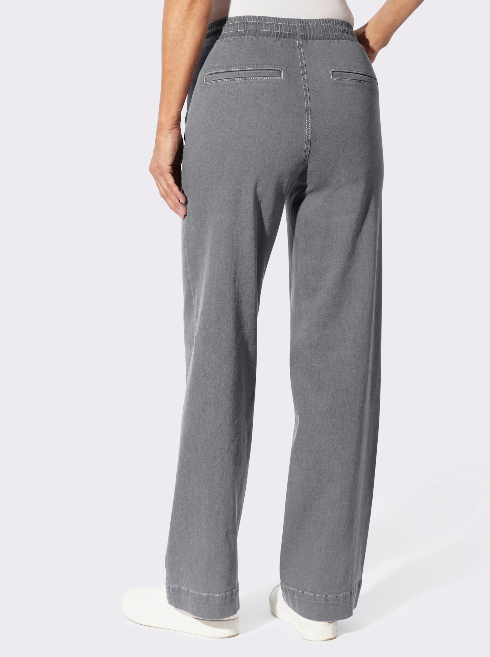 Schlupfjeans mit weitem Bein - stone-grey-denim