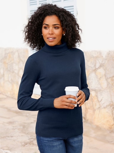 Rollkragenpullover mit Rippbündchen - dunkelblau