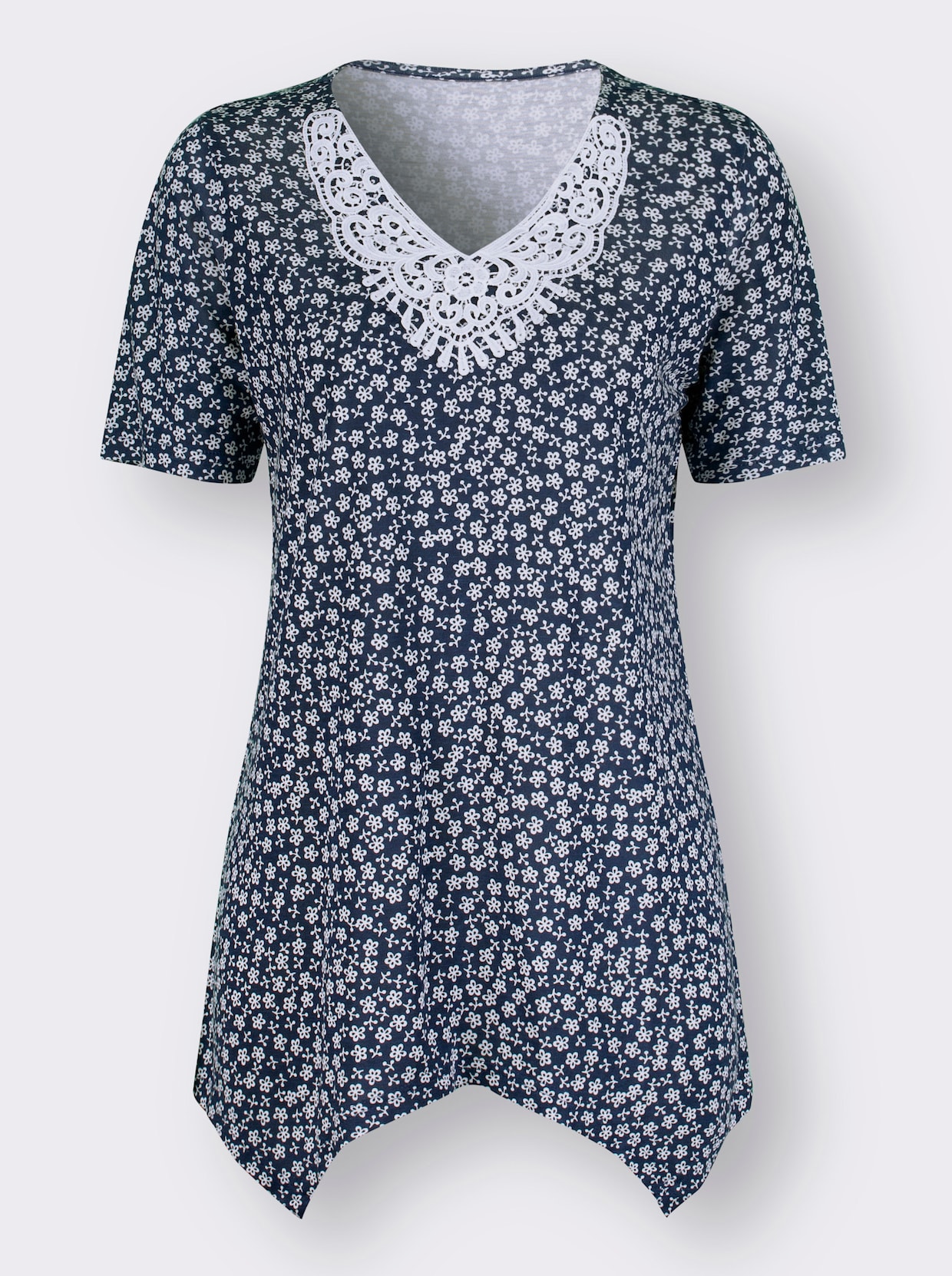 Lang shirt - marine/wit geprint