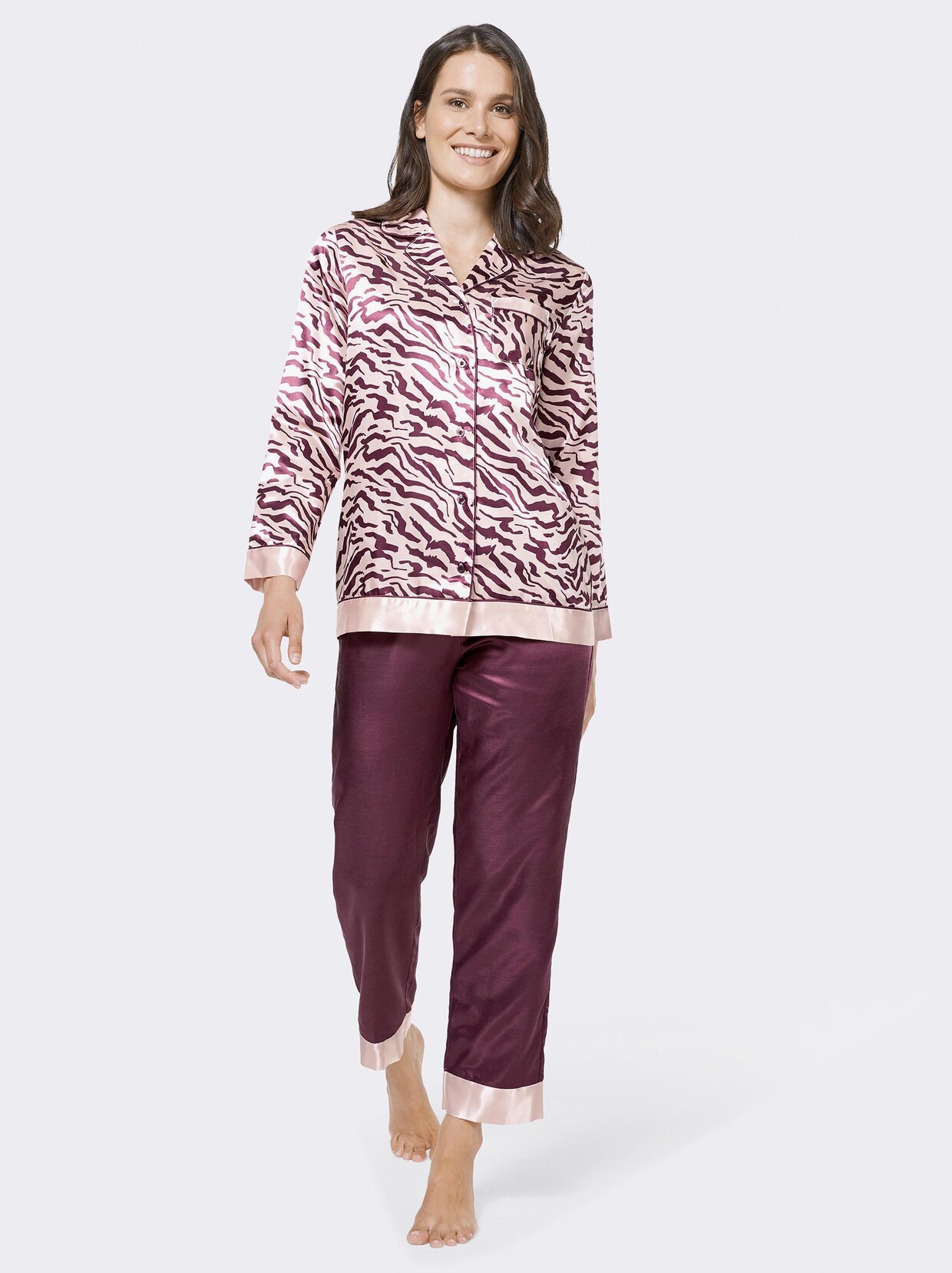 wäschepur Pyjama - burgund-rosé-gemustert