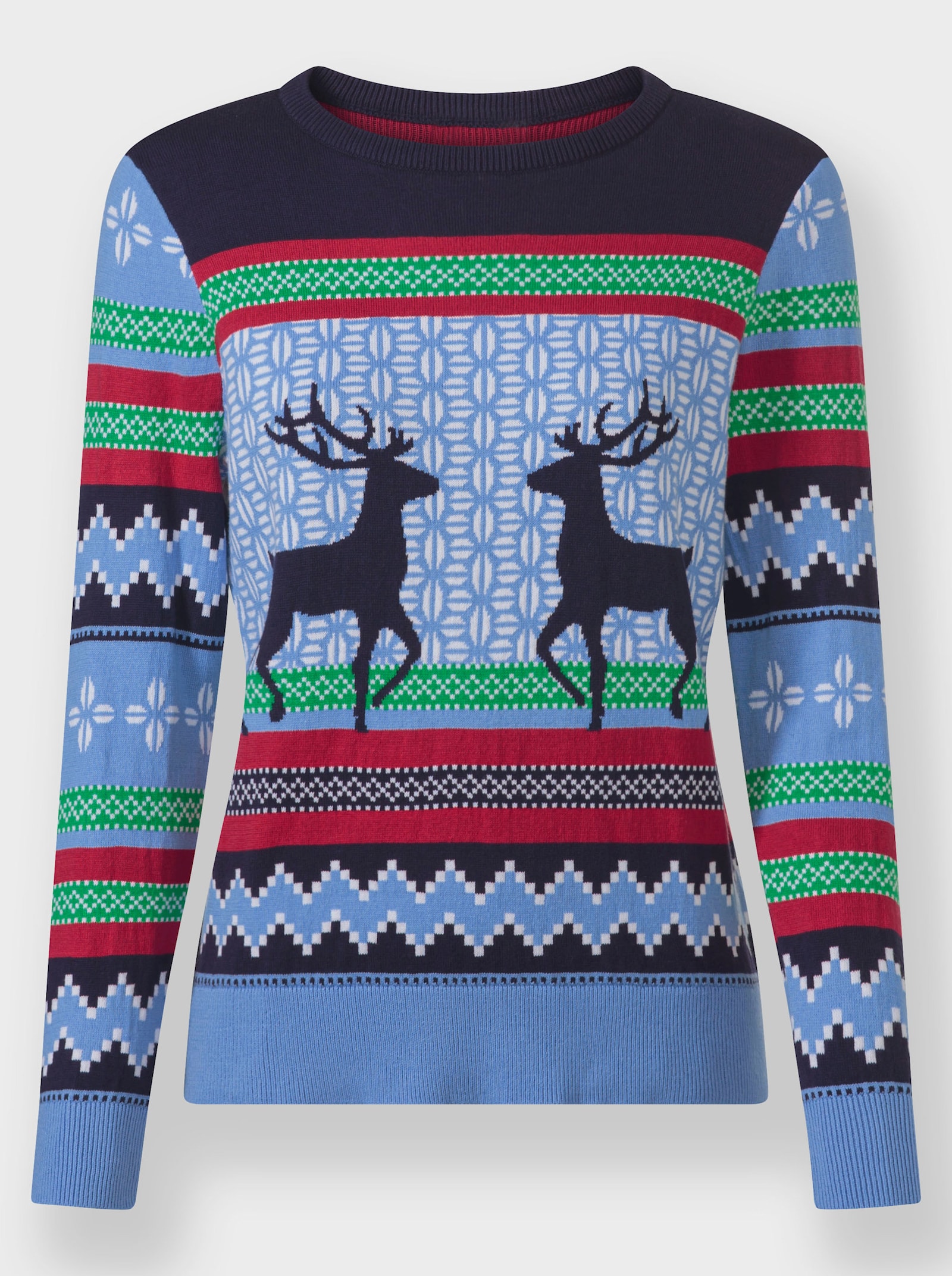 Jacquard-Pullover in Norweger-Optik - marine-himmelblau-gemustert