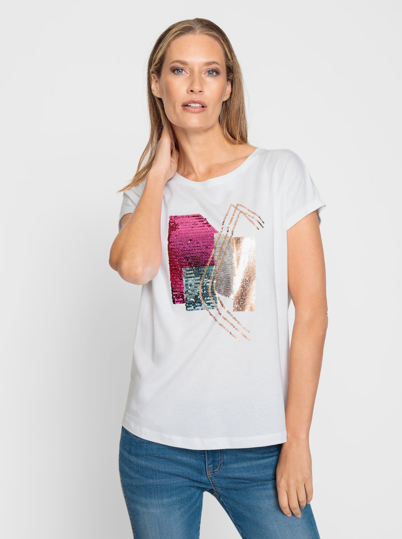 heine Shirt met korte mouwen en pailletten - wit