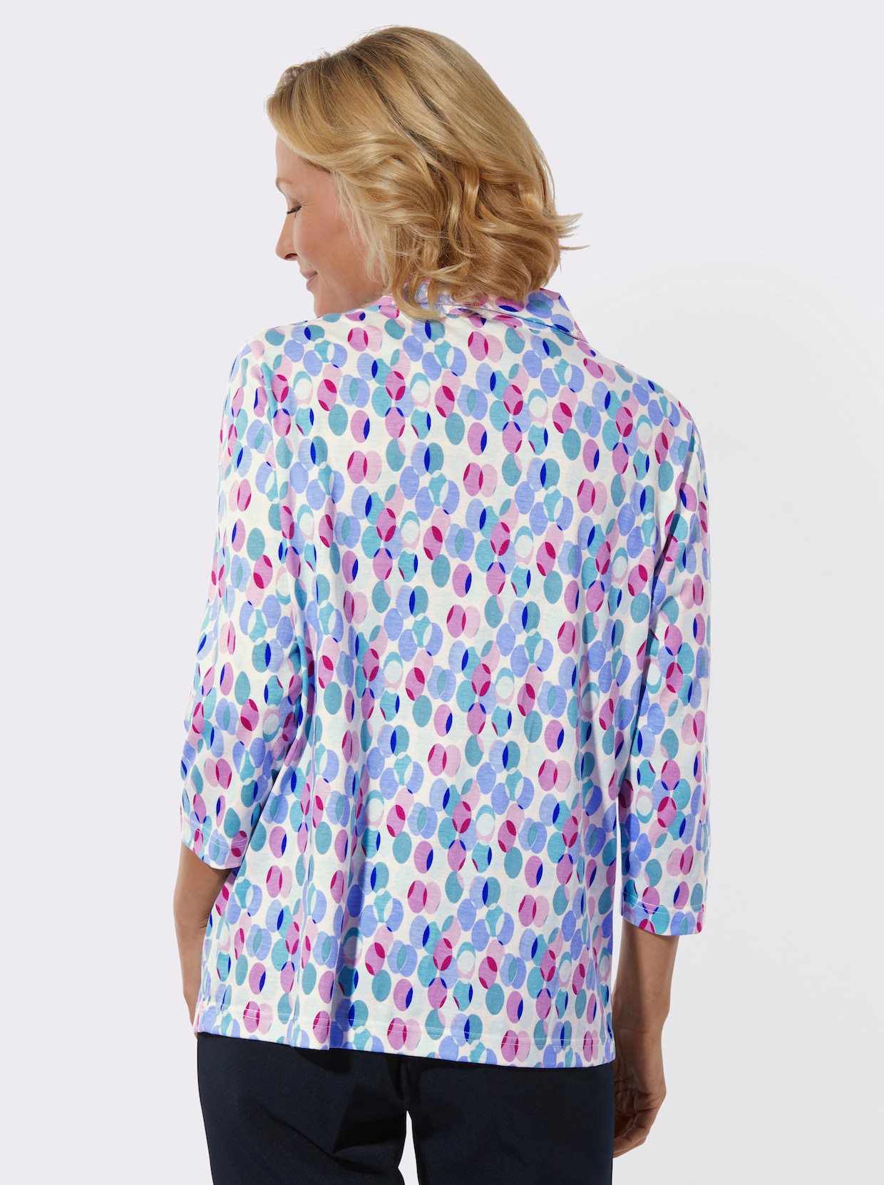 Poloshirt - ecru-orchidee-bedruckt