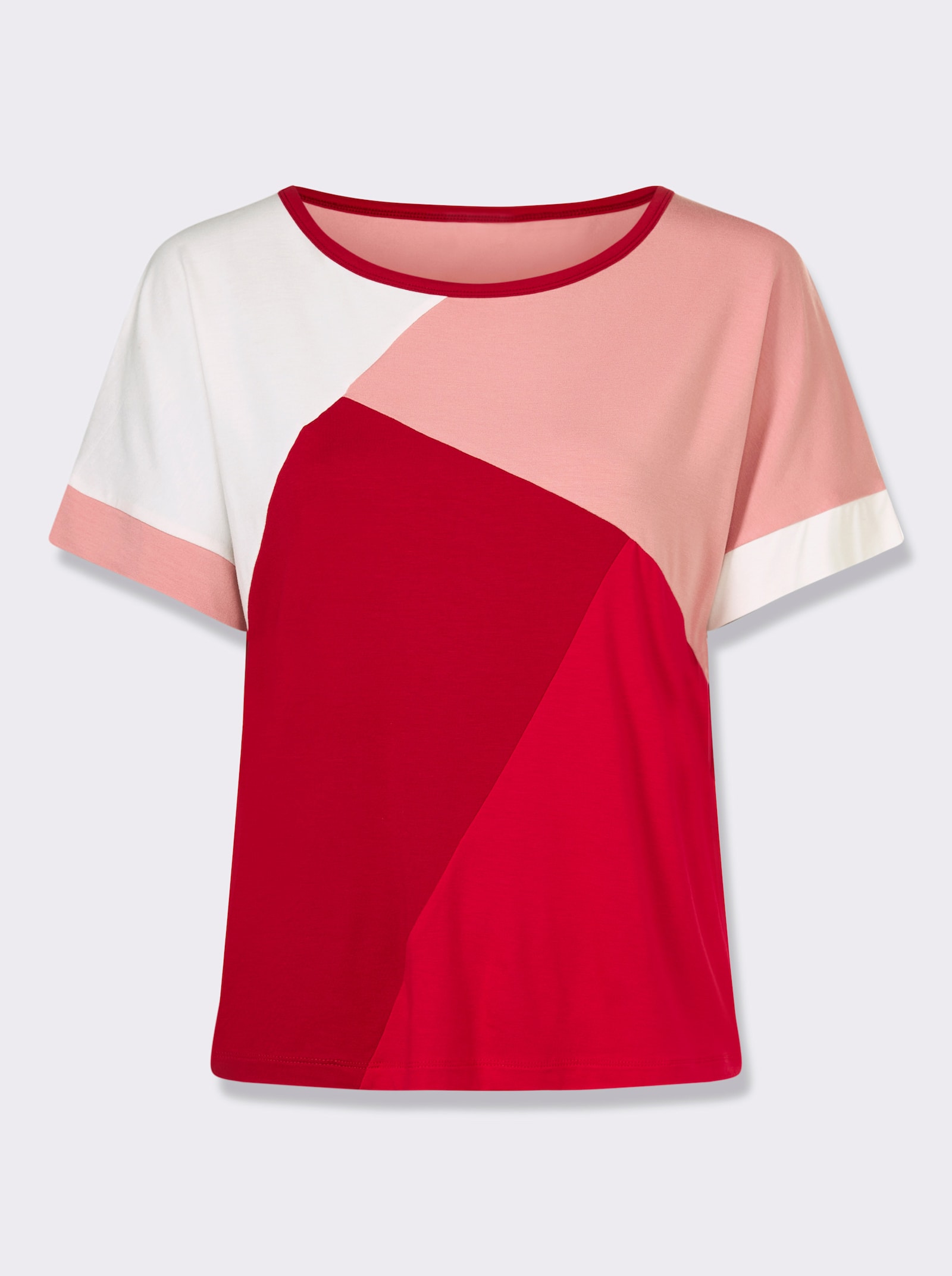 heine Rundhalsshirt im Colour Blocking - rot-pink-gemustert