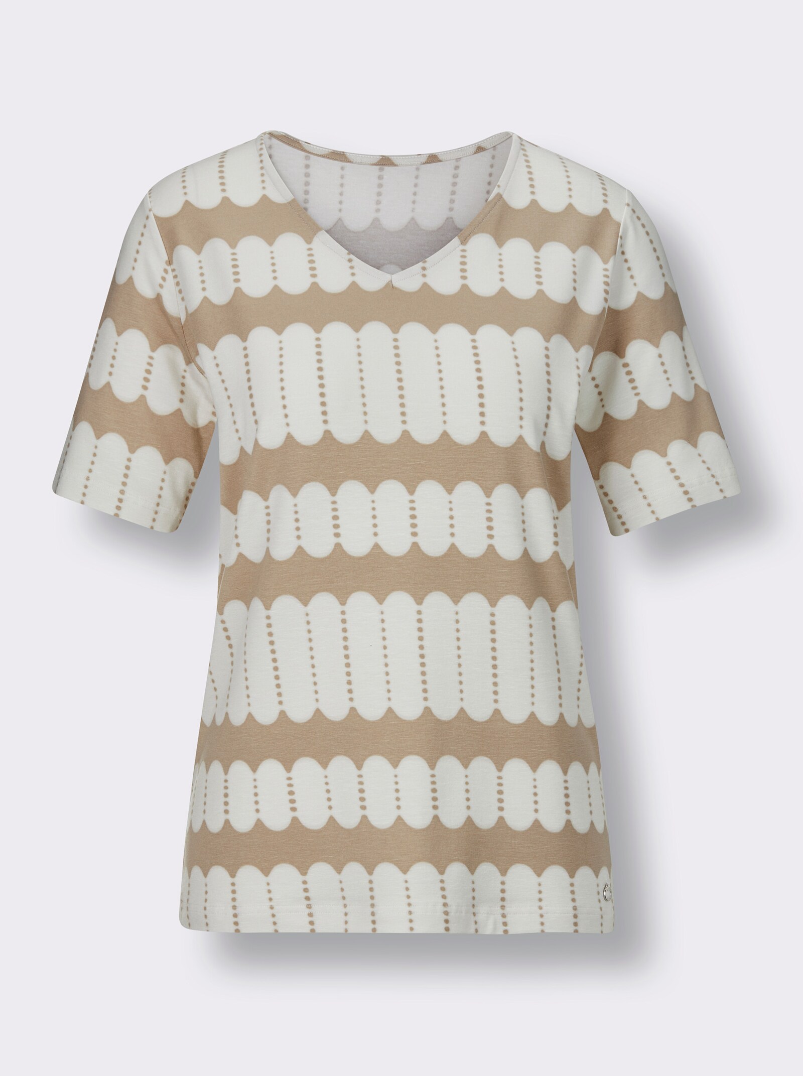 CREATION L PREMIUM Kurzarmshirt in atmungsaktiver Qualität - beige-weiß-bedruckt