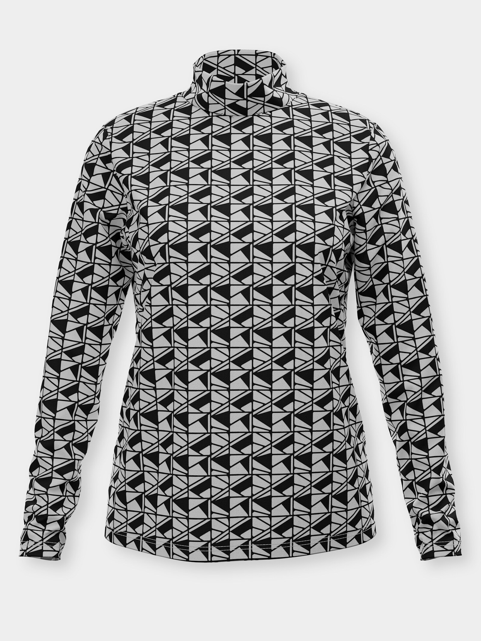 Stehkragenshirt im grafischen Minimal-Dessin - schwarz-weiß-bedruckt