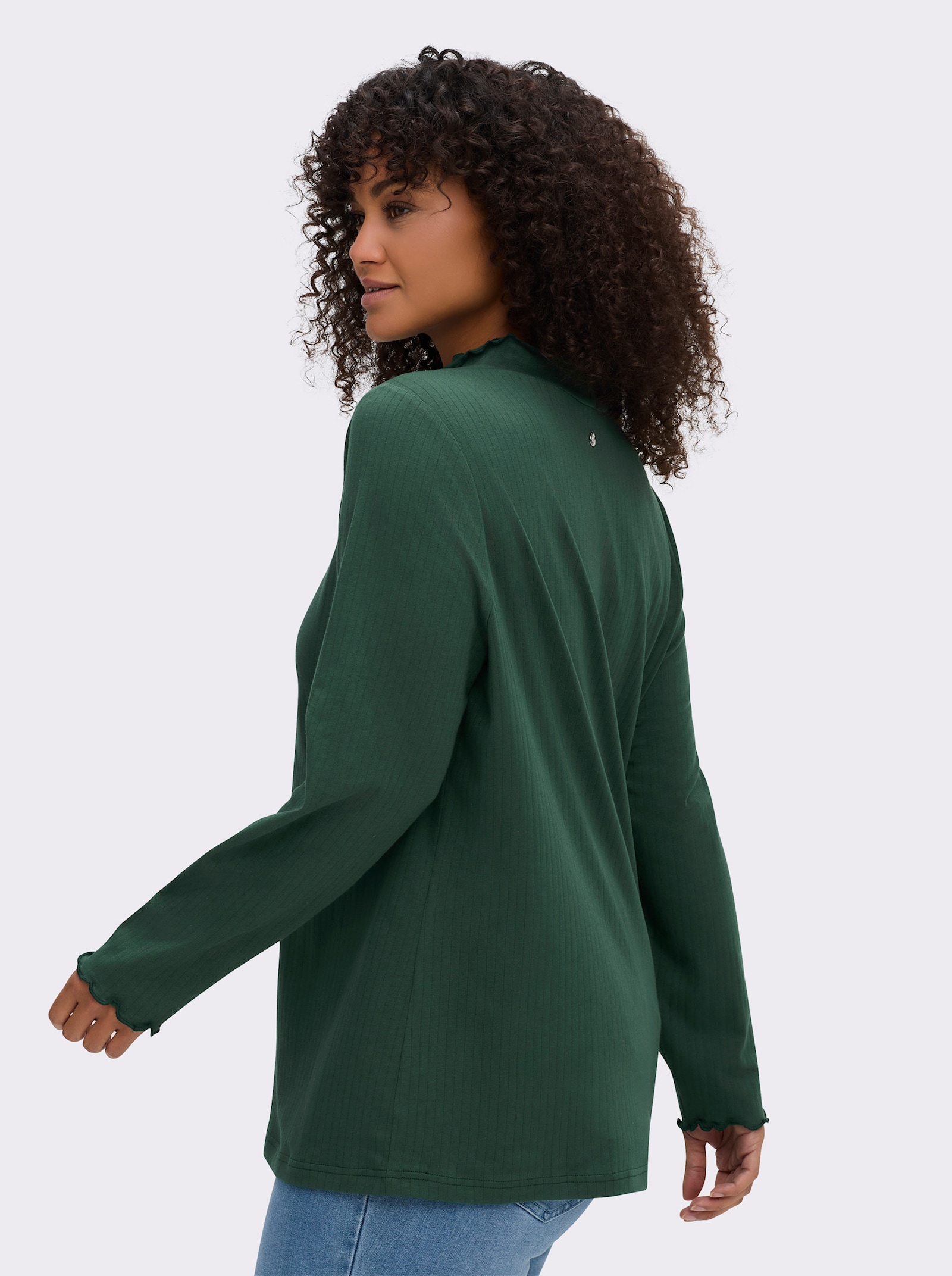 sheego Rollkragenshirt mit Baby-Lock-Nähten - moos