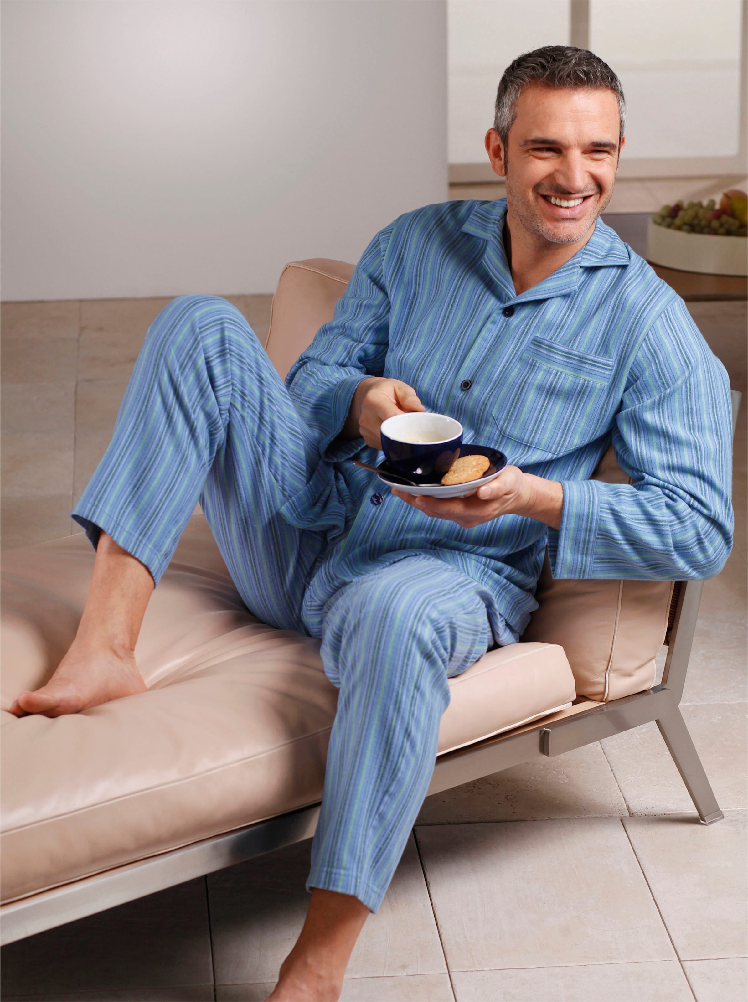 Witt Herren Pyjama, blau-gestreift