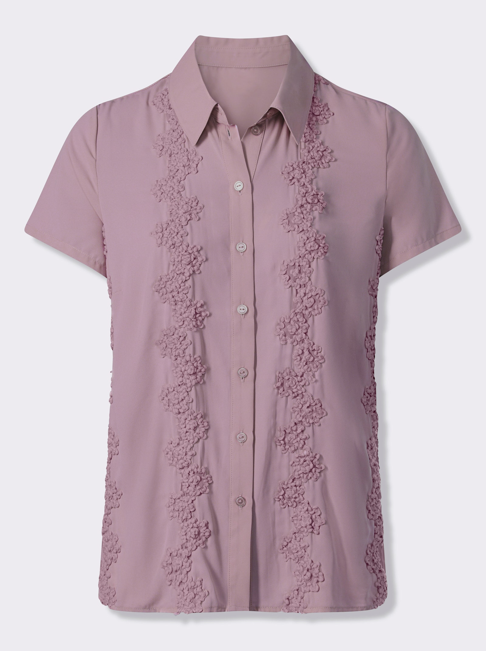 Kurzarm-Bluse mit Blüten-Stickerei - mauve