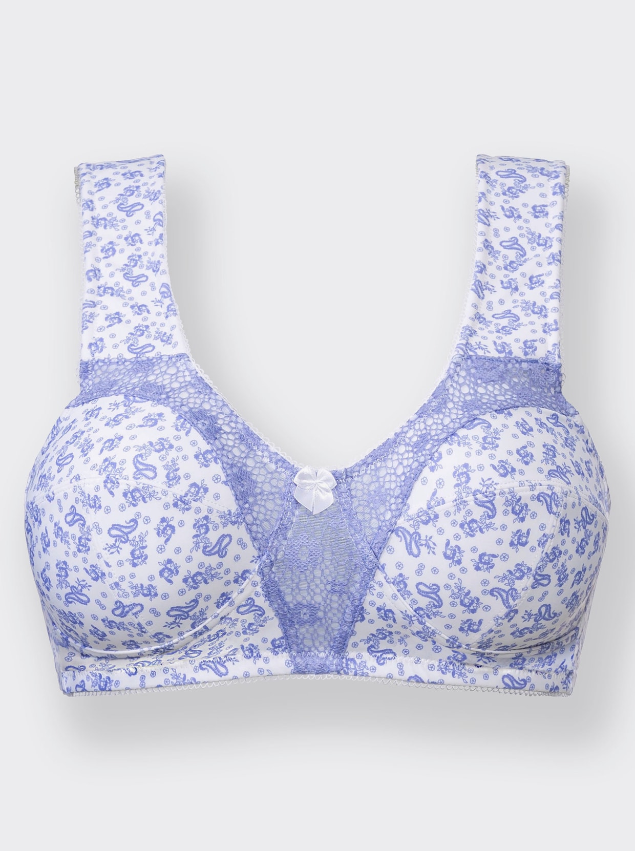 wäschepur Soutien-gorge large sans armatures - blanc + bleu imprimé