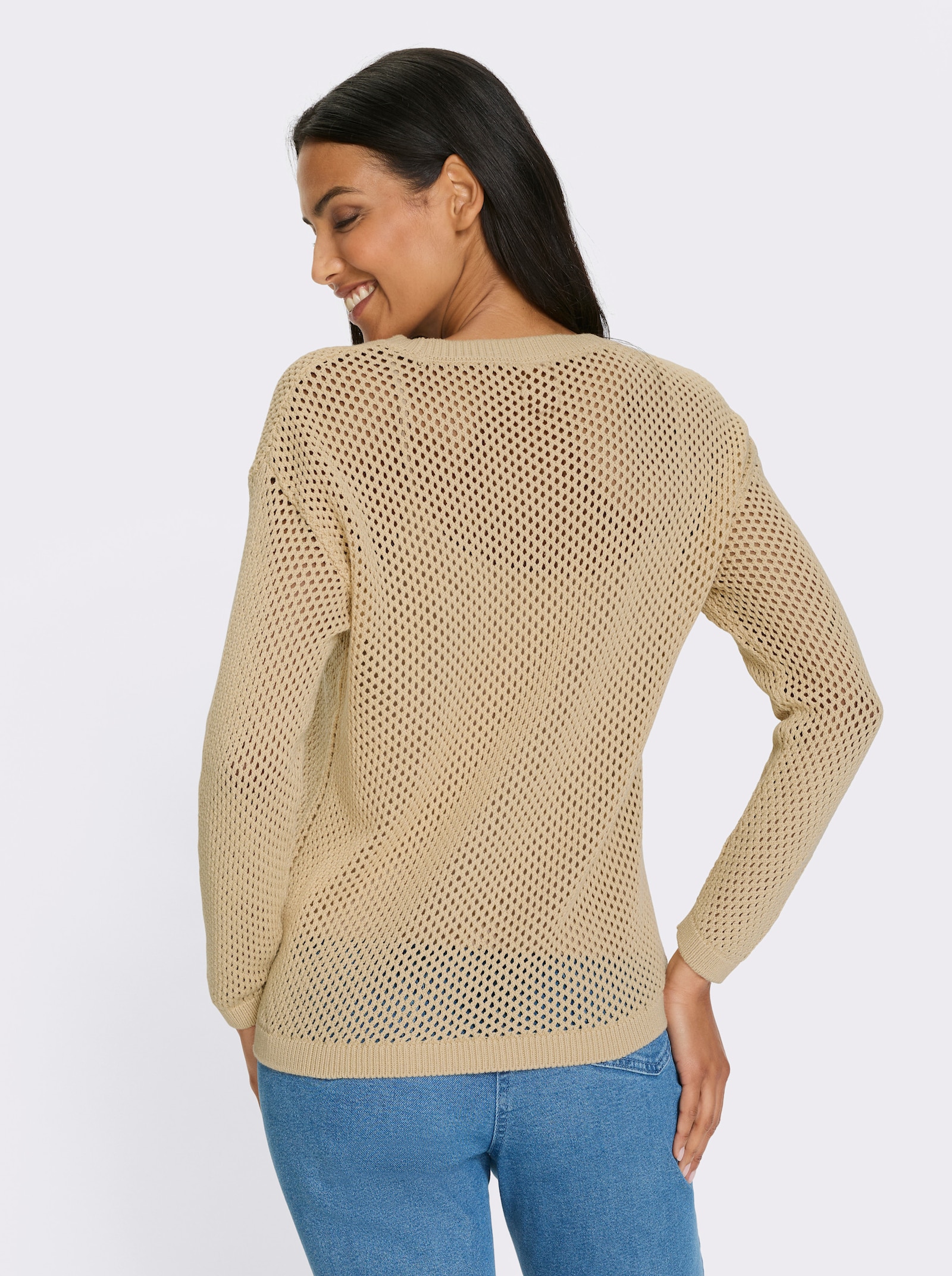Ajourpullover mit eingestricktem Stern vorne - sand