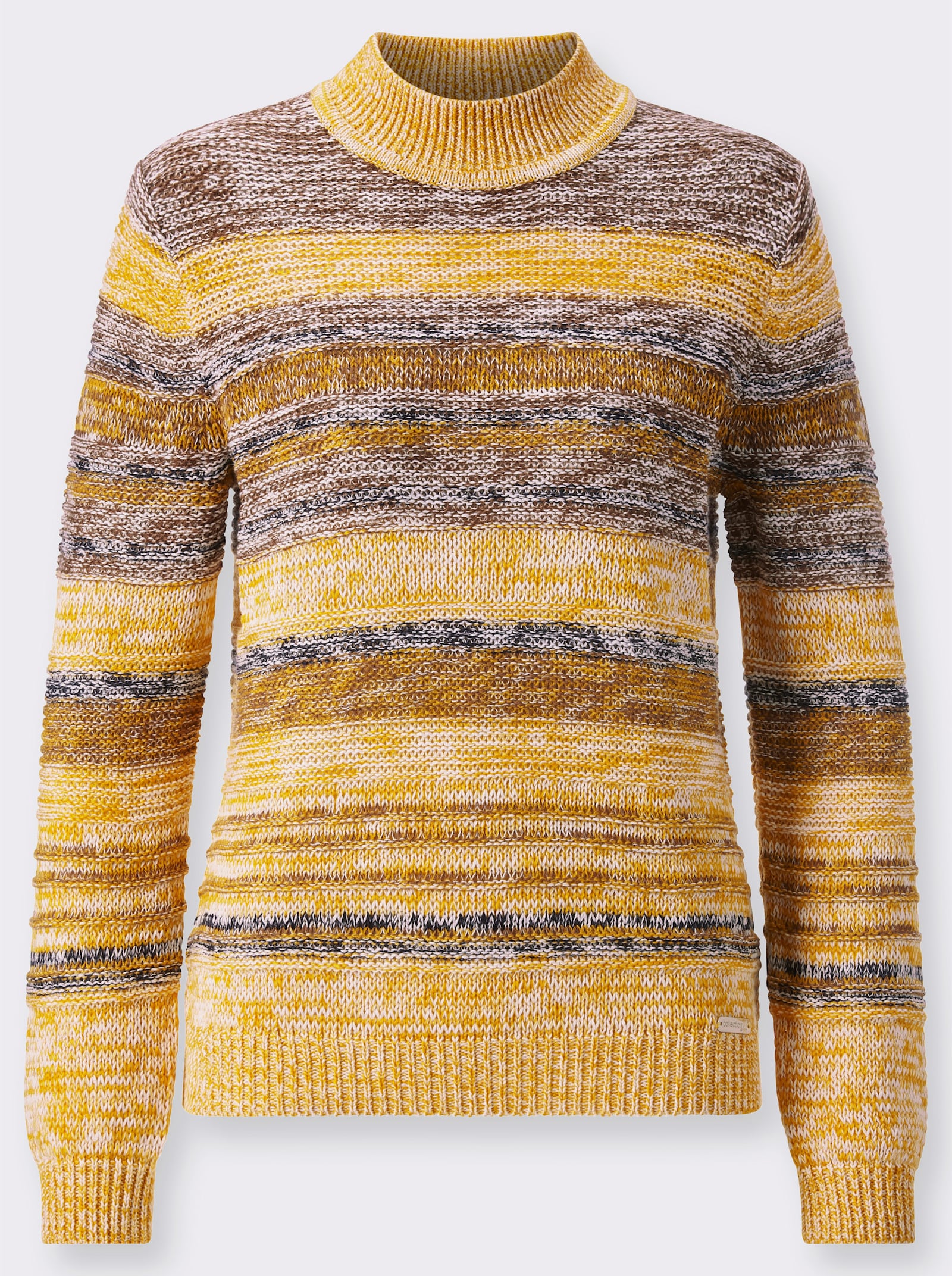 Langarm-Pullover mit Strickstruktur - ocker-braun-meliert