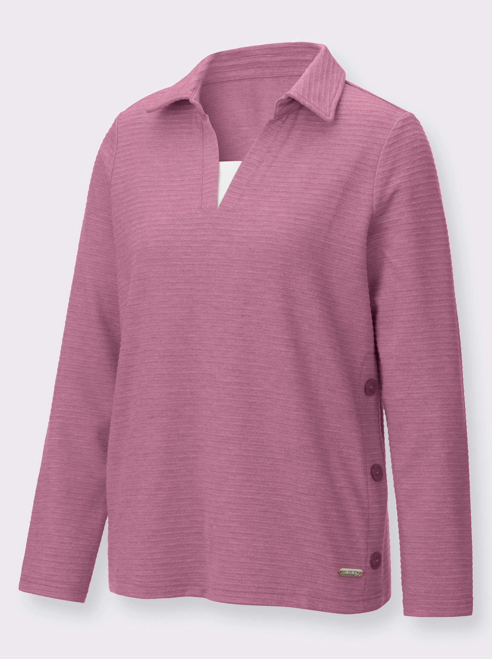Poloshirt mit seitlicher Knopfleiste - malve-meliert