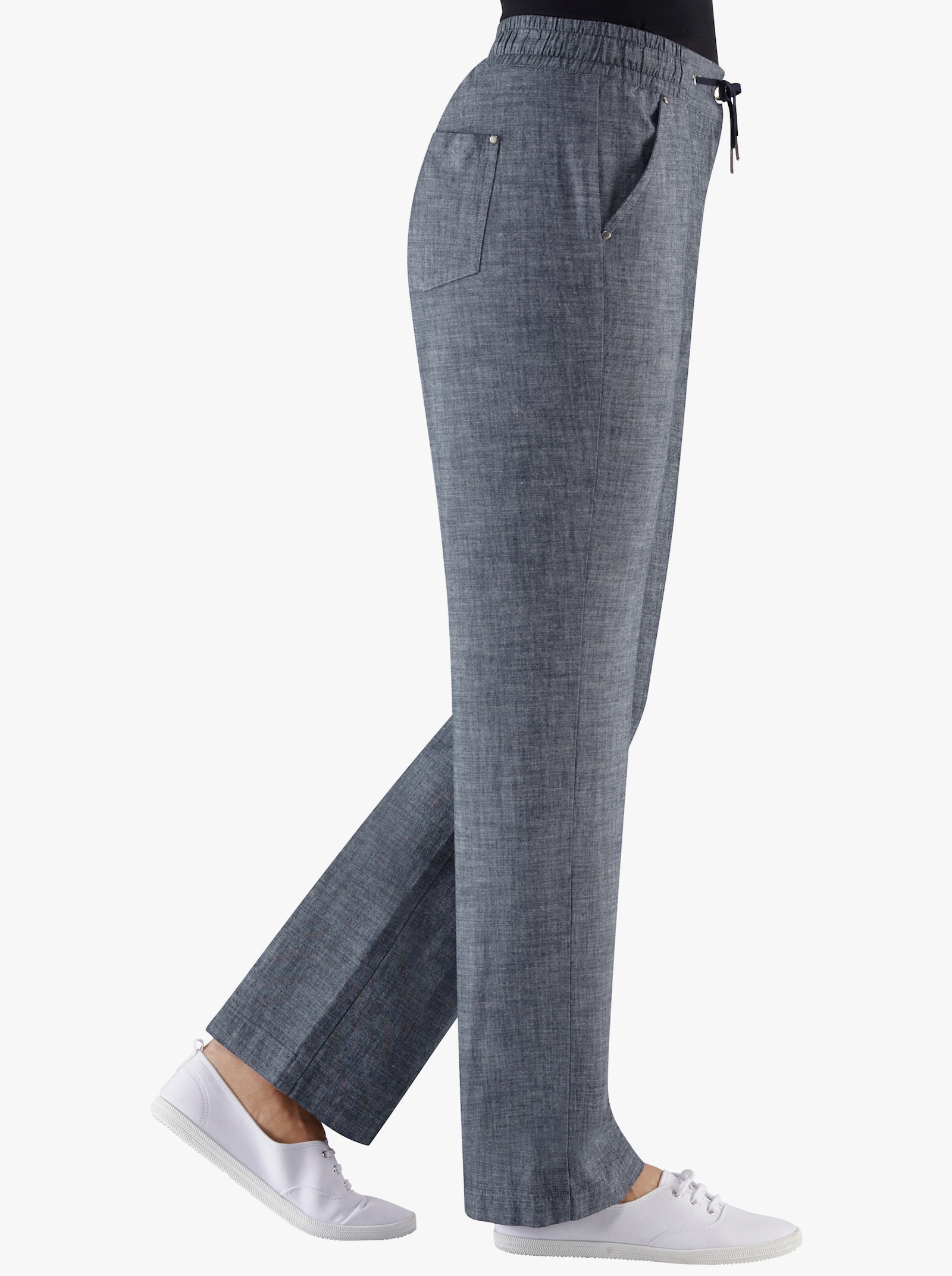 Bootcut-broek met comfortband en tunnelkoord - marine