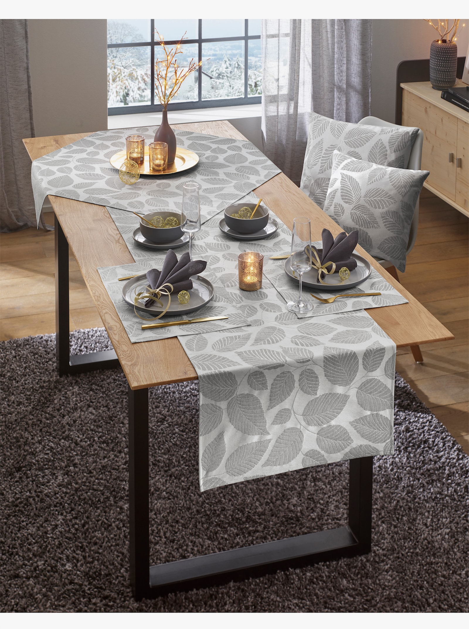 Tischdecke - weiss-grau