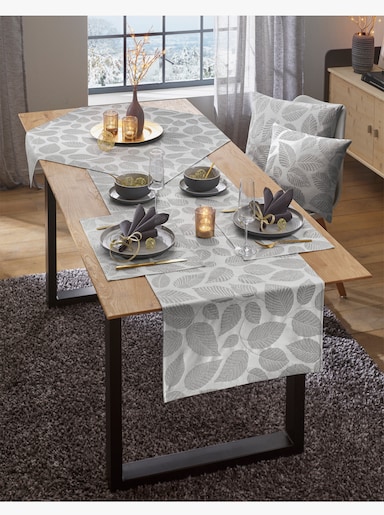 Tischdecke - weiß-grau