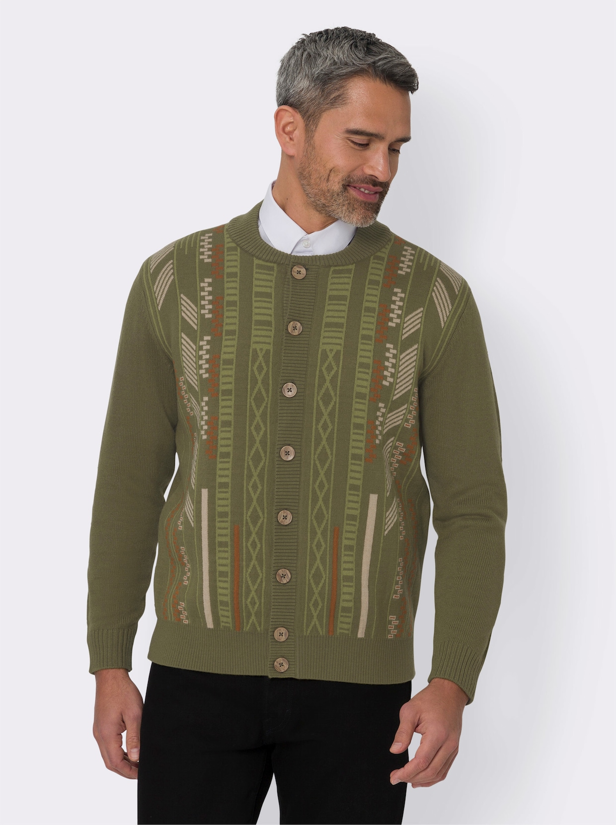 Pletený sveter - olivová vzorovaná