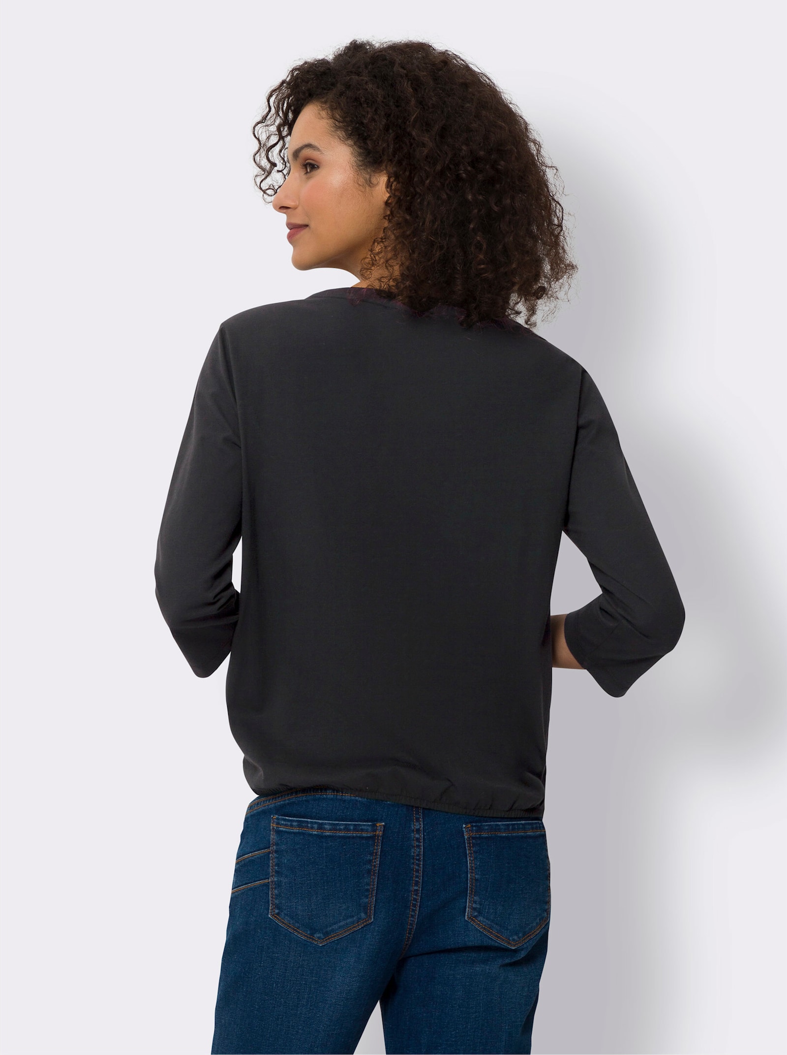 heine Rundhalsshirt mit Zierperlen - schwarz