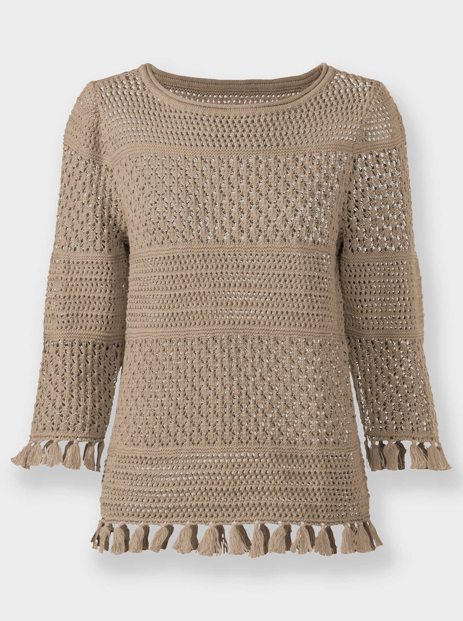 Ajourpullover mit Zierquasten - schlamm