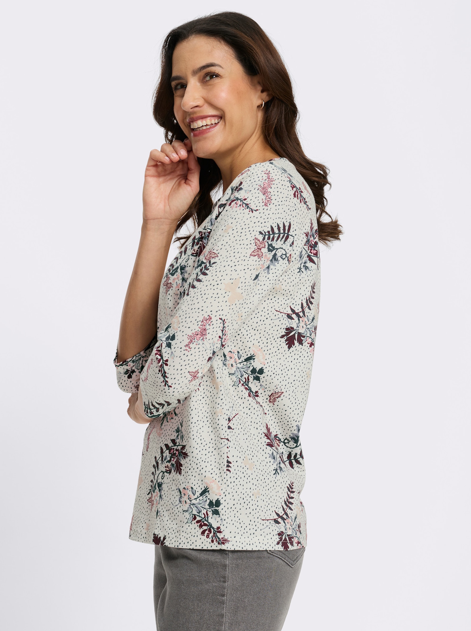 3/4-Arm-Shirt mit floralem Dessin - champagner-hortensie-bedruckt